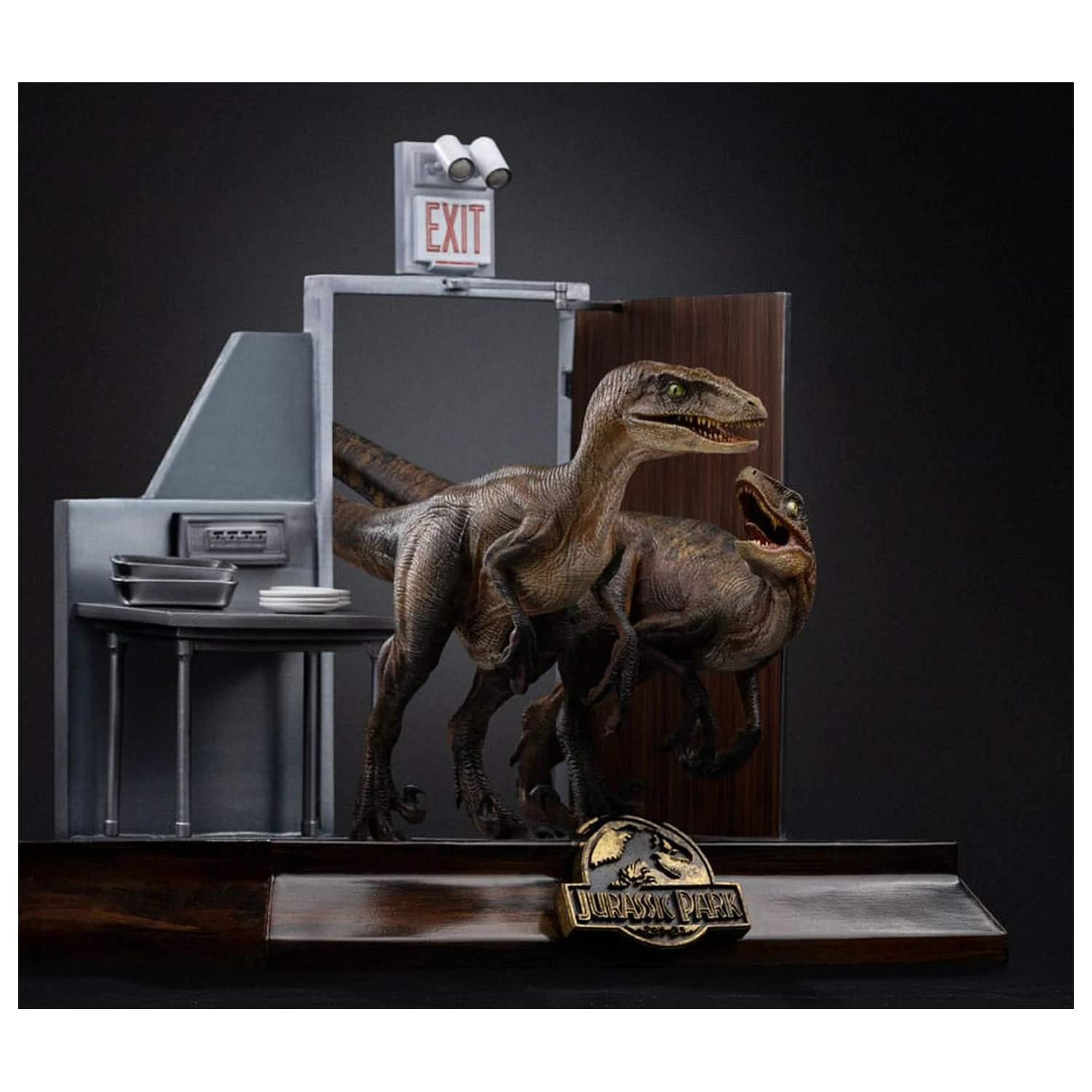 Jurassic Park Art Scale kip 1/10 Raptors at the Kitchen's Door 28 cm fotografija izdelka