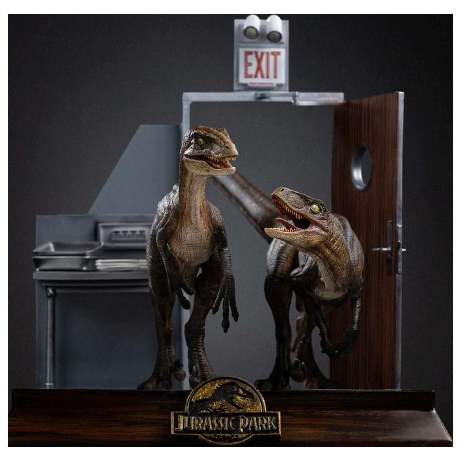 Jurassic Park Art Scale kip 1/10 Raptors at the Kitchen's Door 28 cm fotografija izdelka