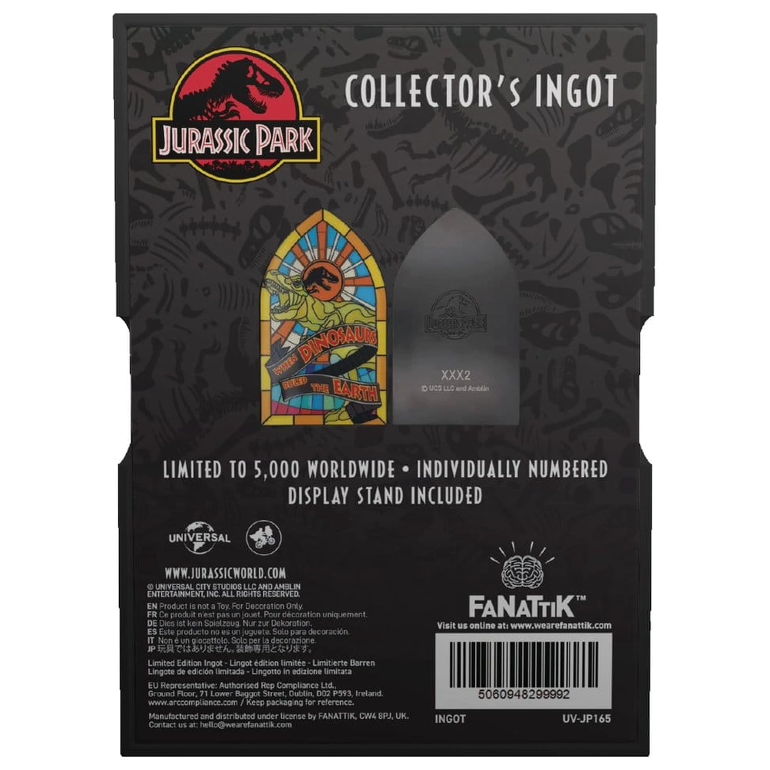 Jurassic Park Ingot Stained Glass Style Metal 11 cm fotografija izdelka