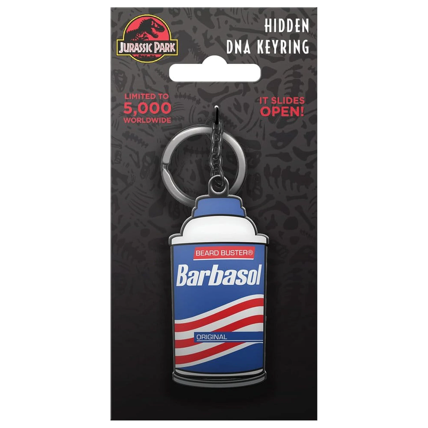Jurassic Park obesek za ključe z drsnim Barbasol plehom fotografija izdelka