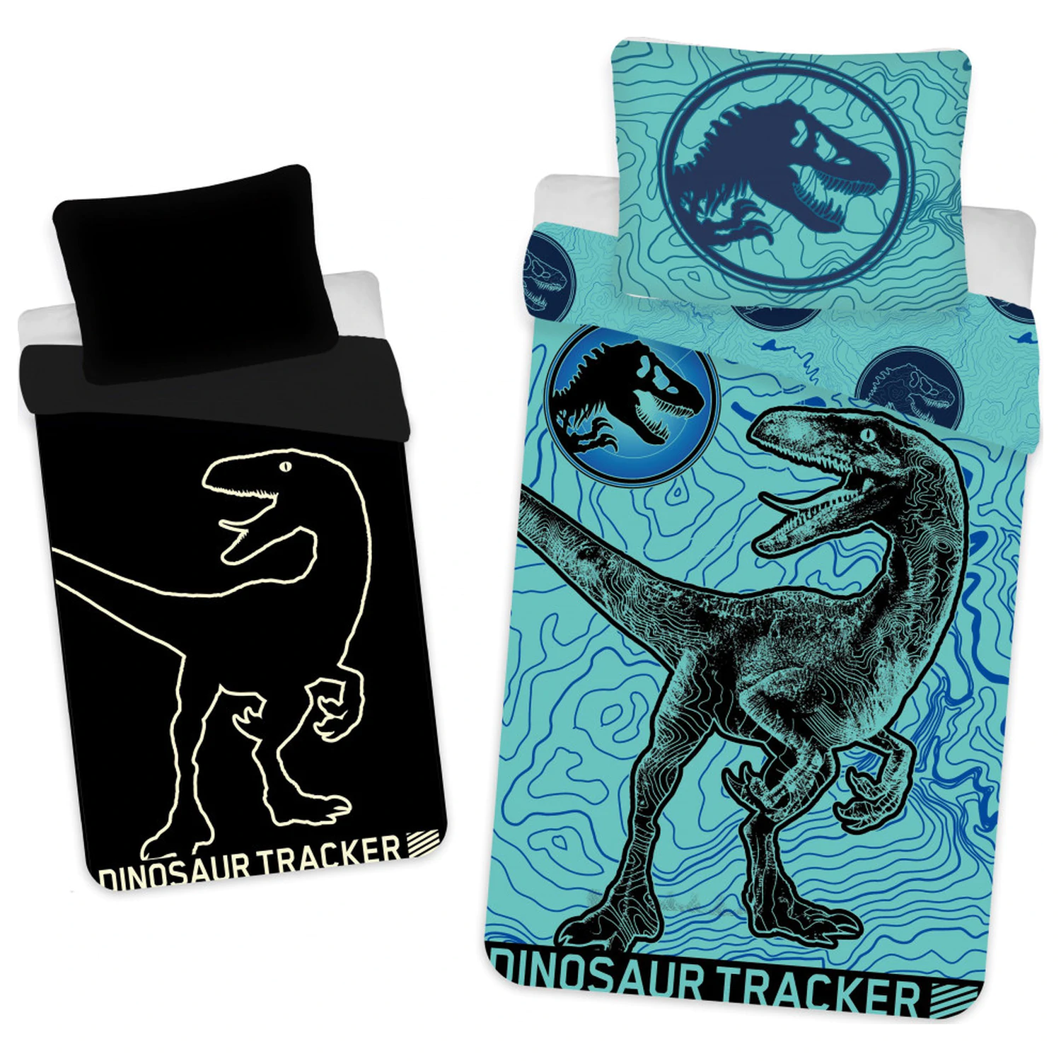 Jurassic World Dinosaur Tracker posteljnina, ki se sveti v temi fotografija izdelka