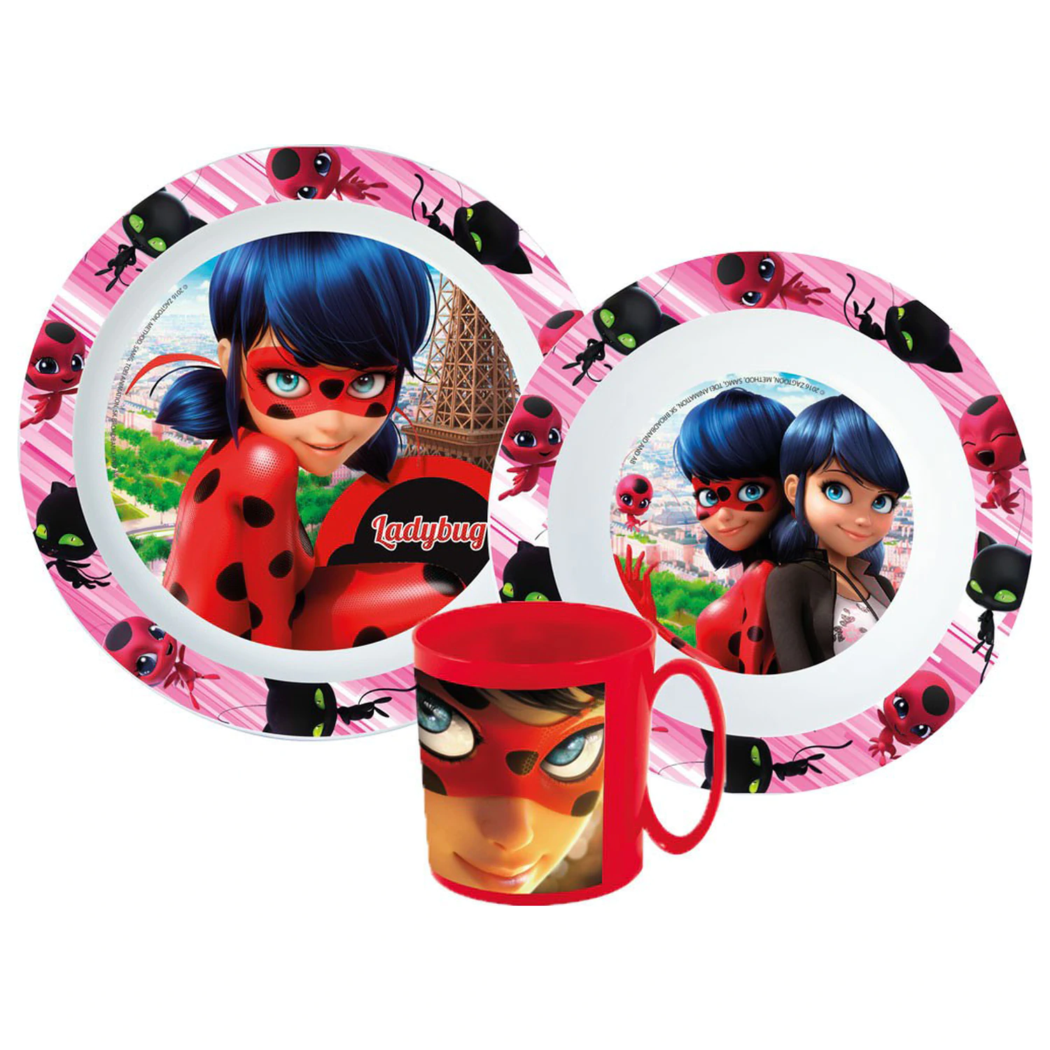Miraculous: Tales of Ladybug & Cat Noir Adventures Heroes set posode za večerjo, mikro plastični set s skodelico fotografija izdelka