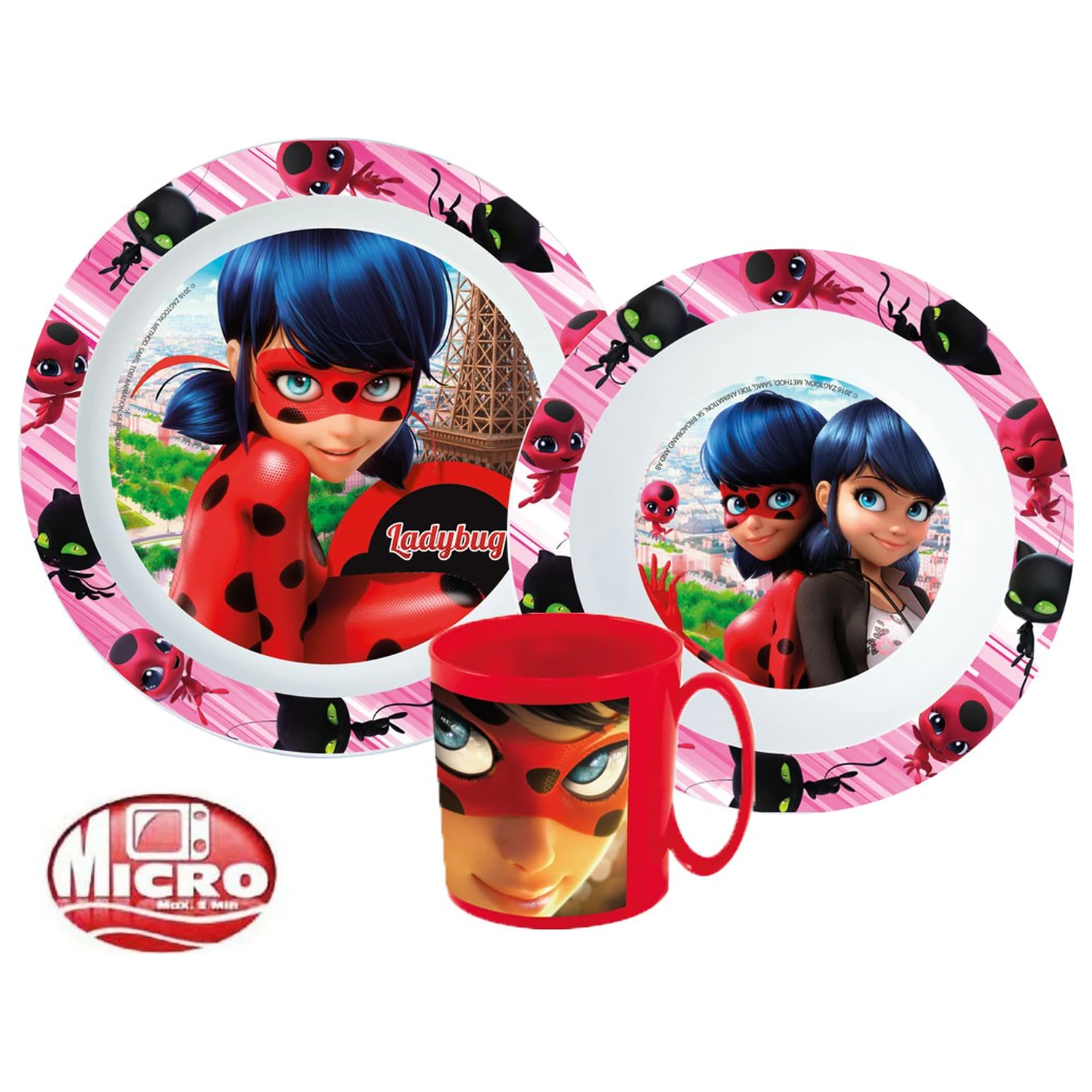 Miraculous: Tales of Ladybug & Cat Noir Adventures Heroes set posode za večerjo, mikro plastični set s skodelico fotografija izdelka