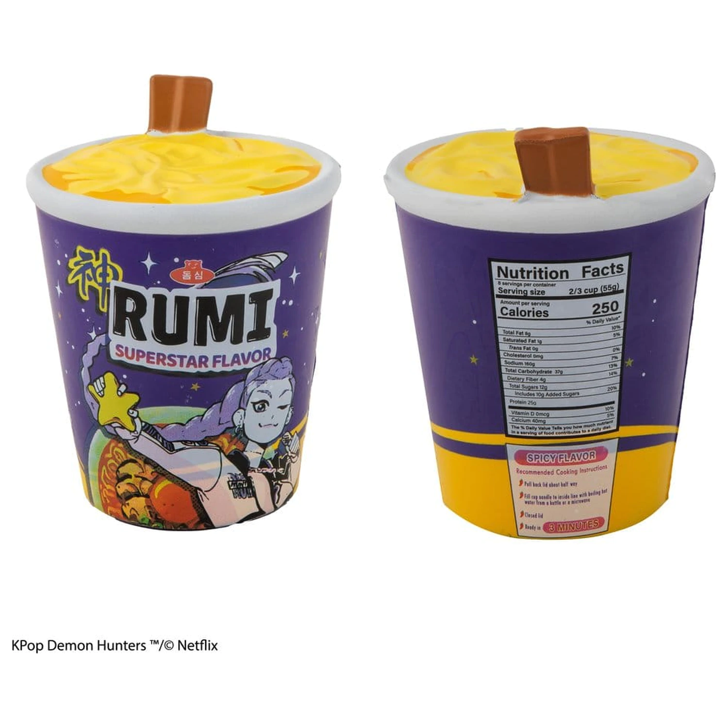 KPop Demon Hunters mehka figura proti stresu Rumi Superstar Flavor Noodles fotografija izdelka