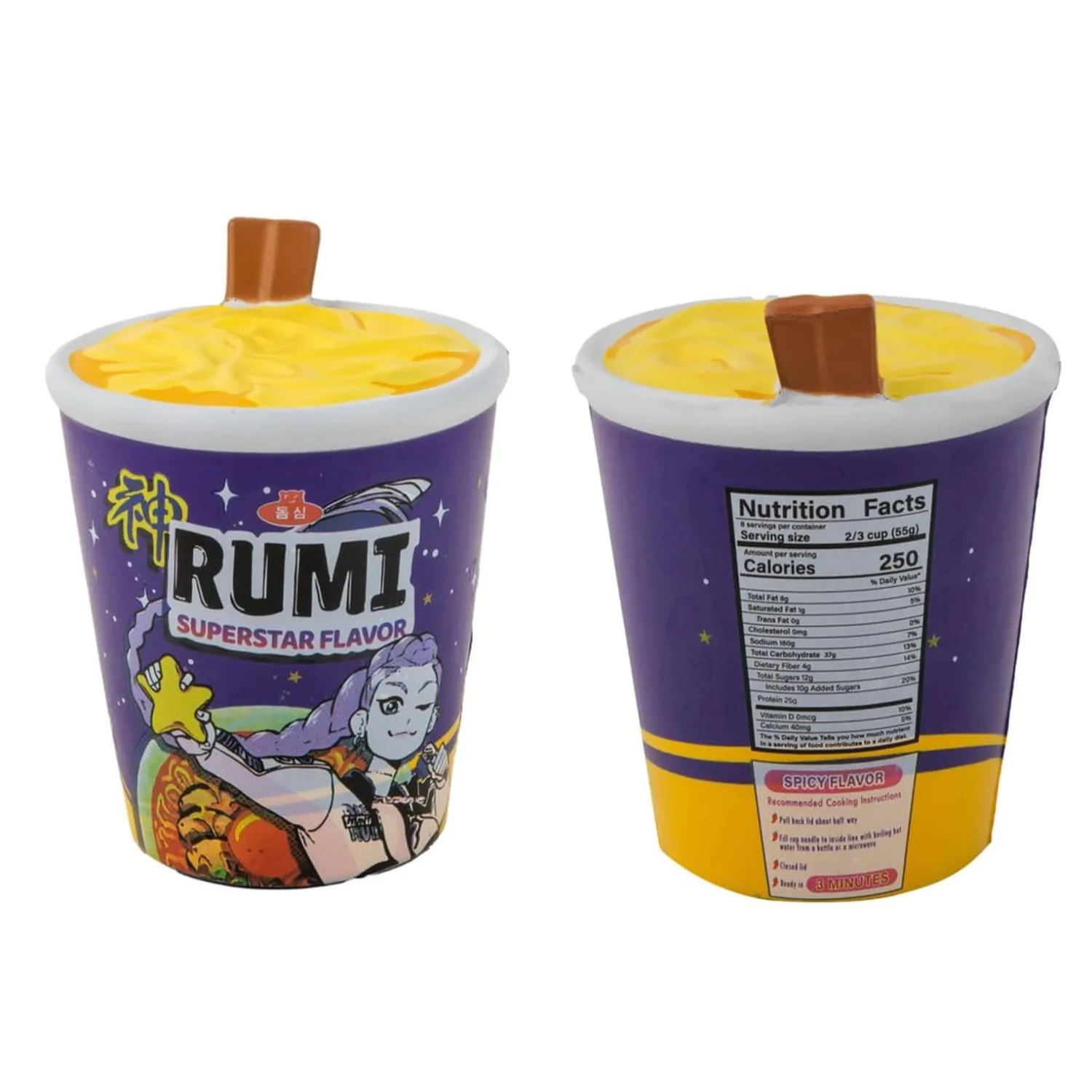 KPop Demon Hunters mehka figura proti stresu Rumi Superstar Flavor Noodles fotografija izdelka