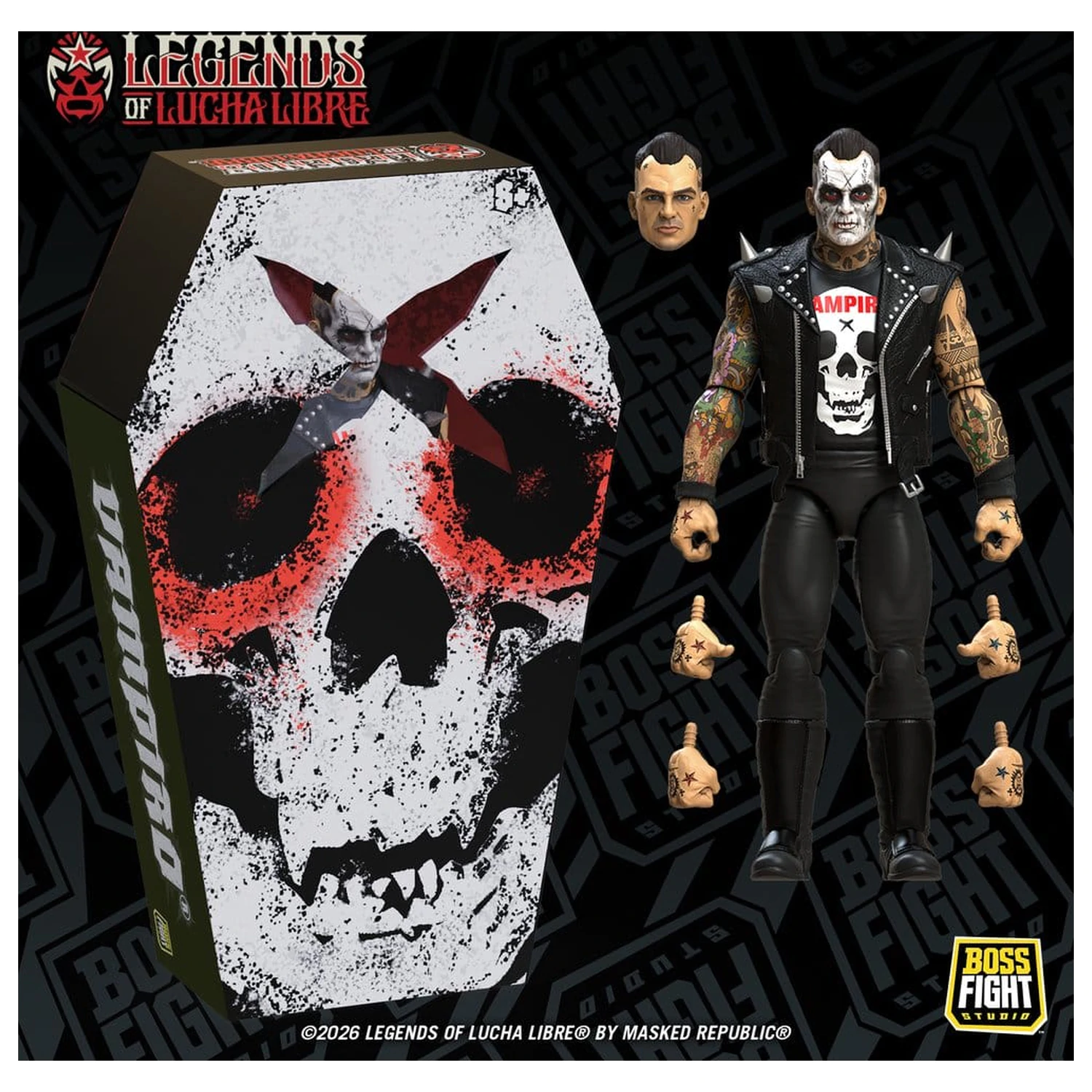 Legends of Lucha Libre Fanaticos akcijska figura Vampiro Coffin Box Resurrected 15 cm fotografija izdelka