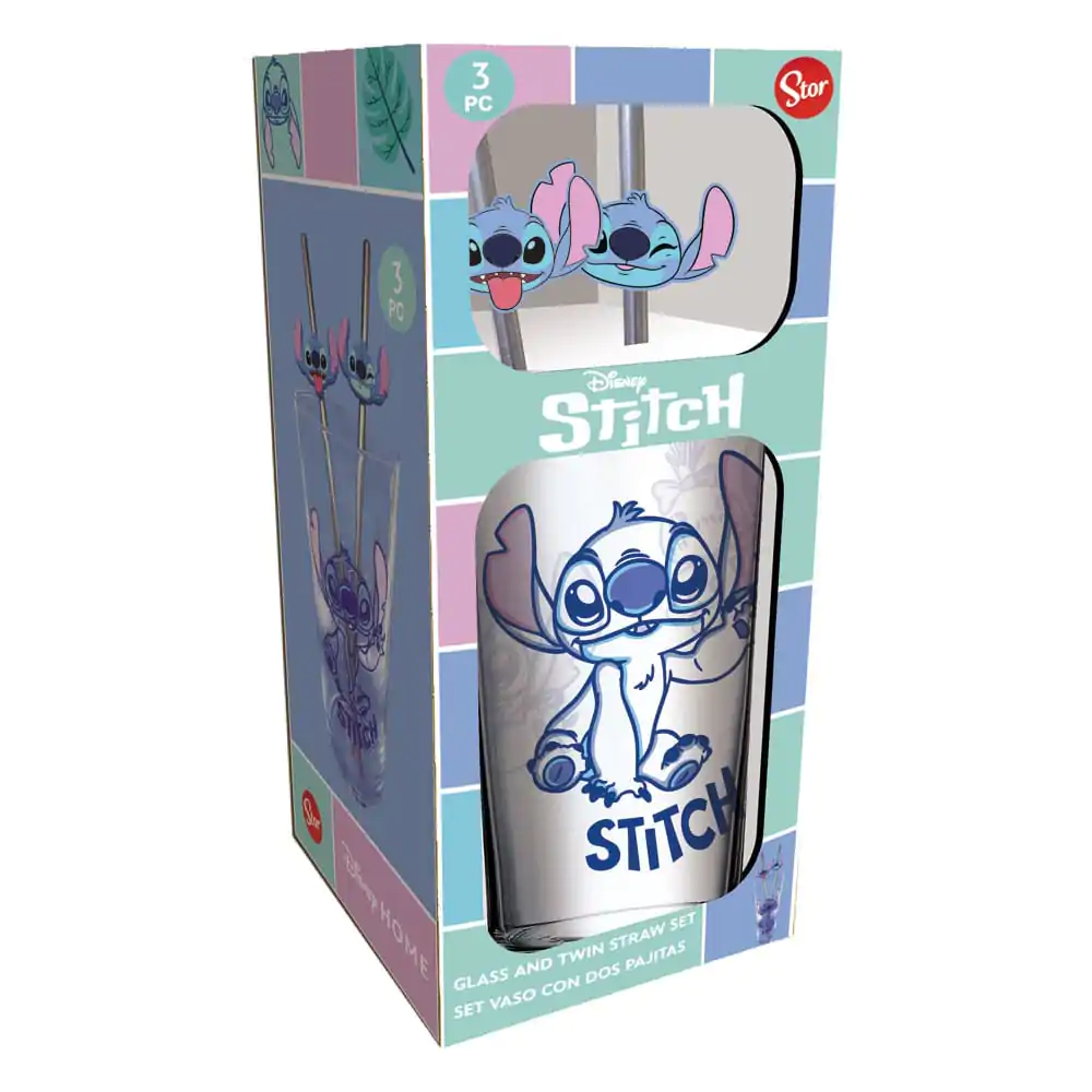 Lilo &amp; Stitch steklen kozarec s slamicami Stitch 485 ml fotografija izdelka