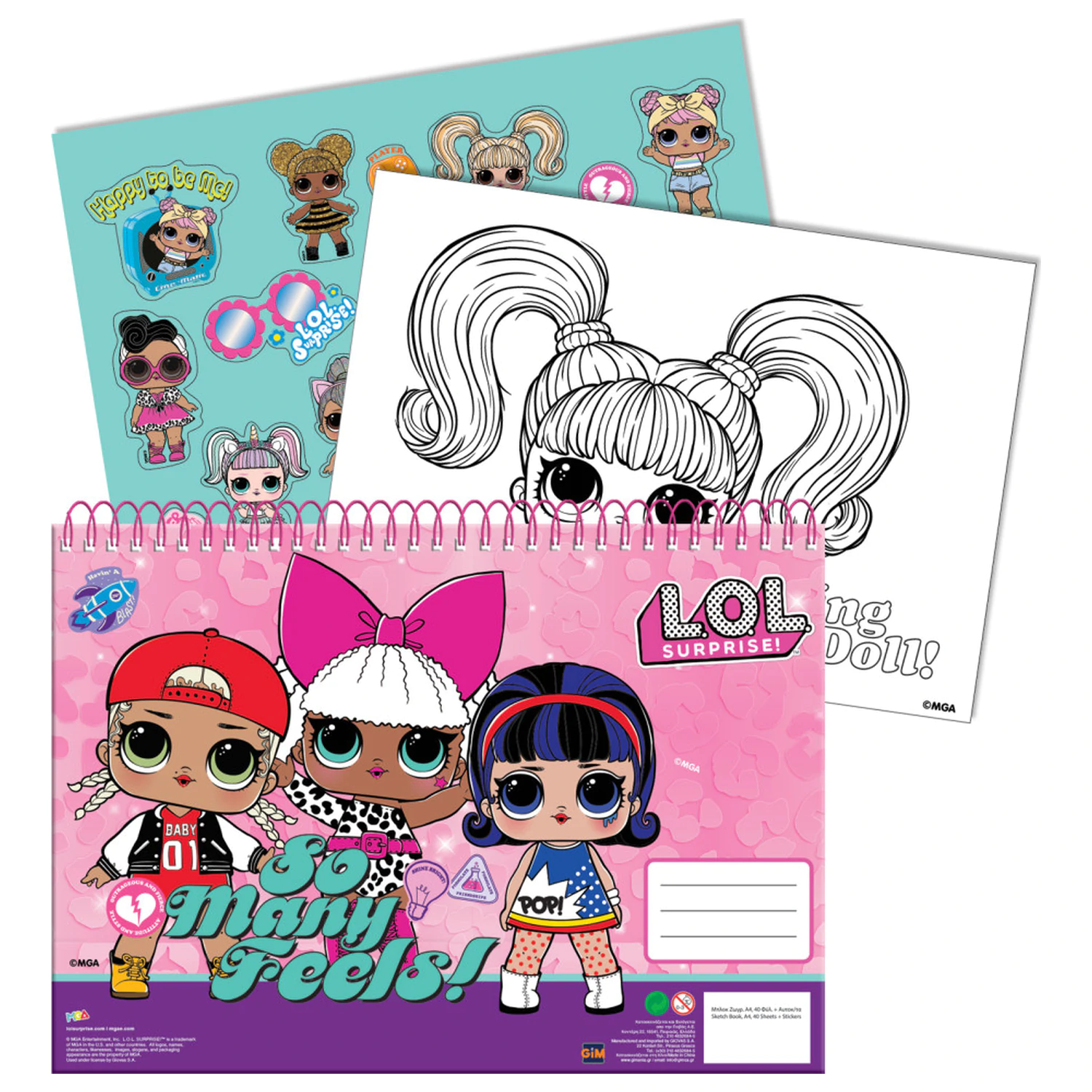 LOL Surprise Many Feels A/4 spiralni skicirni blok 40 listov z nalepkami fotografija izdelka