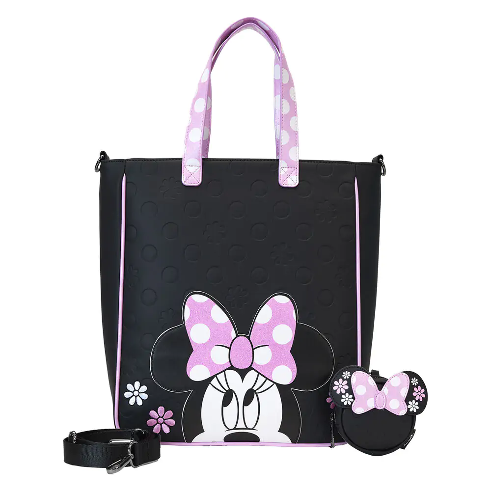 Loungefly Disney Minnie Floral Rock the Dots tote torba s kovinsko denarnico fotografija izdelka