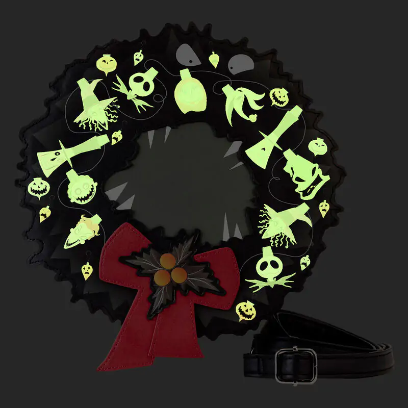 Loungefly Disney Nightmare Before Christmas Wreath String Lights Glow crossbody torba fotografija izdelka