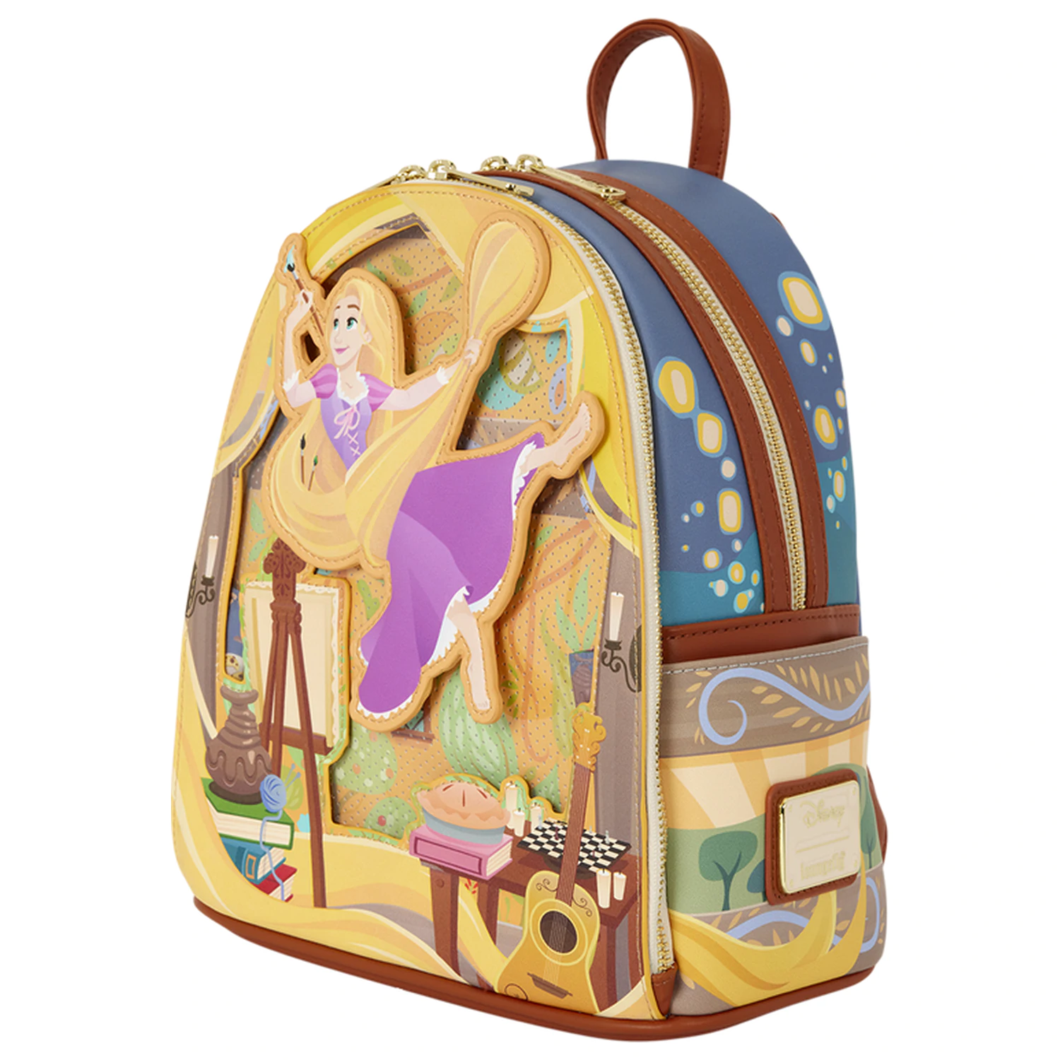 Loungefly Disney Tangled Rapunzel Glow Pin Trader nahrbtnik 26 cm fotografija izdelka