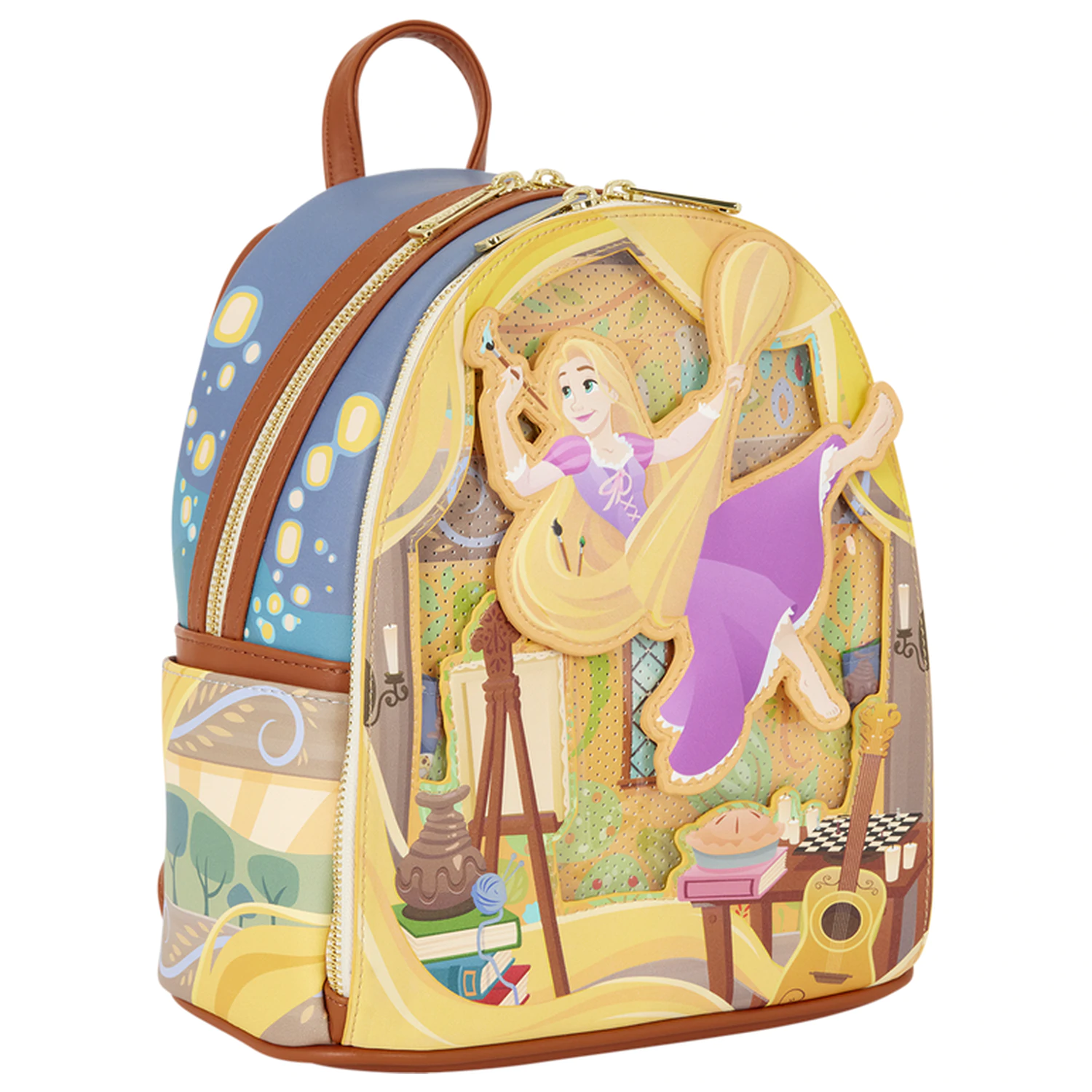 Loungefly Disney Tangled Rapunzel Glow Pin Trader nahrbtnik 26 cm fotografija izdelka