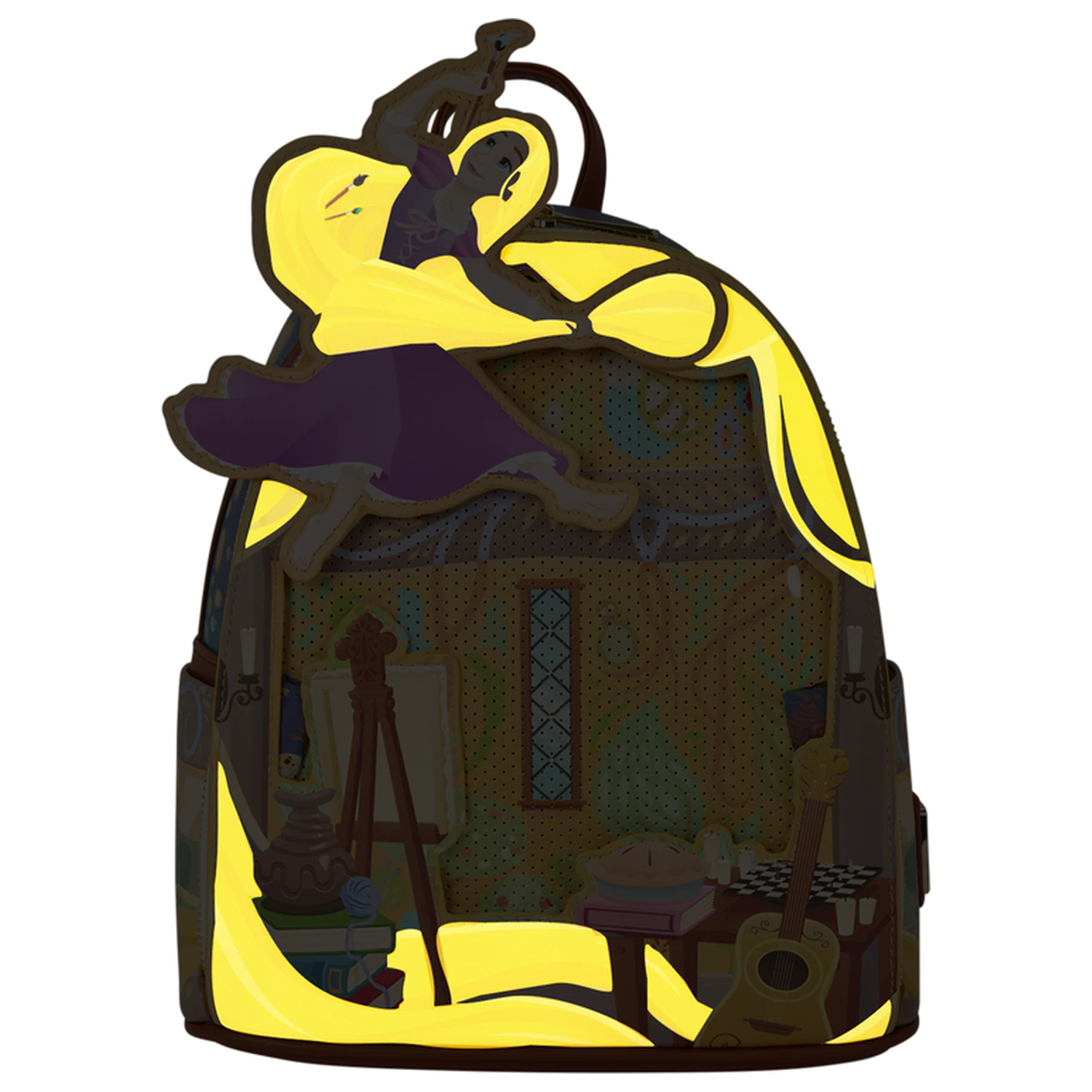 Loungefly Disney Tangled Rapunzel Glow Pin Trader nahrbtnik 26 cm fotografija izdelka