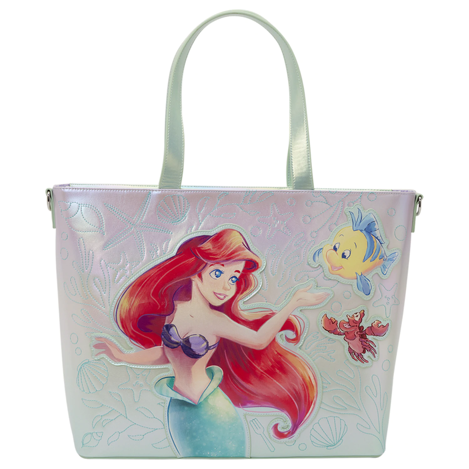 Loungefly Disney The Little Mermaid Ariel, Flounder in Sebastian torba s torbico za kovance fotografija izdelka
