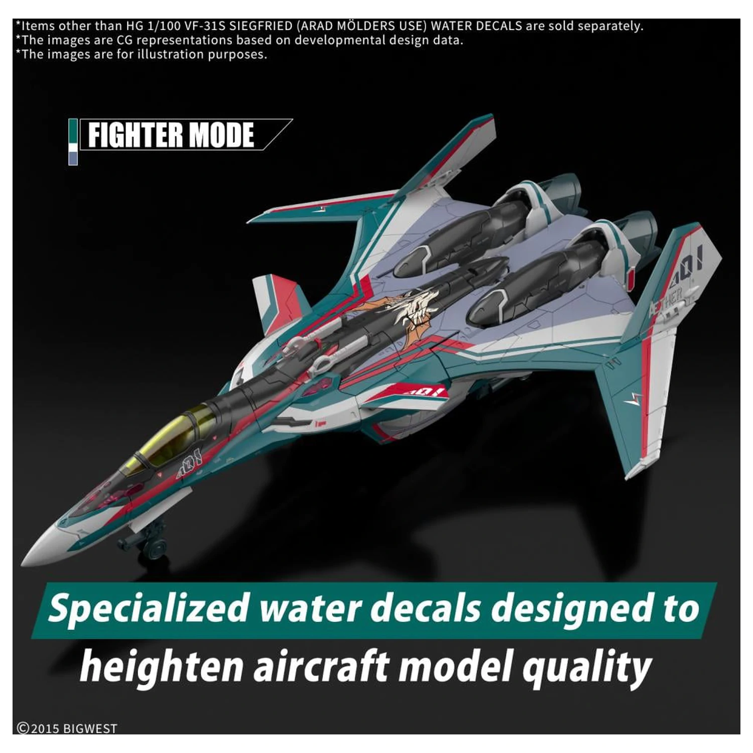 Macross HG 1/100 VF-31S Siegfried Water Decals model komplet fotografija izdelka