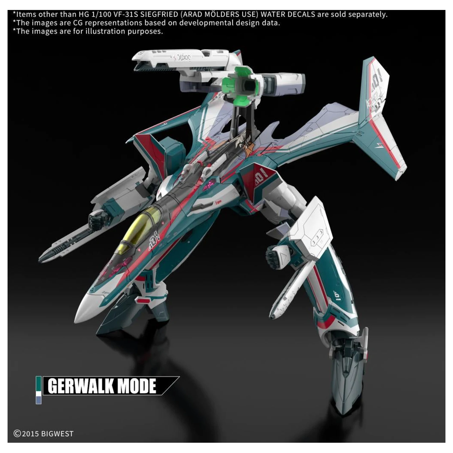 Macross HG 1/100 VF-31S Siegfried Water Decals model komplet fotografija izdelka