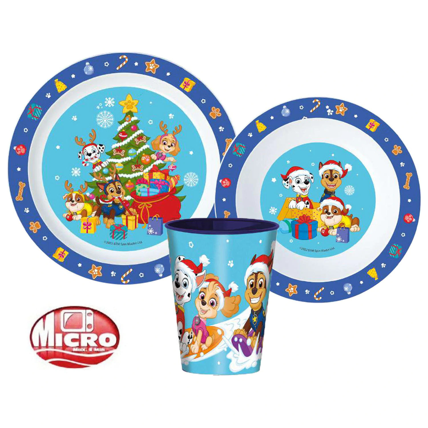 Paw Patrol Holiday Christmas set posode za večerjo, mikroplastični set, s kozarcem 260 ml fotografija izdelka