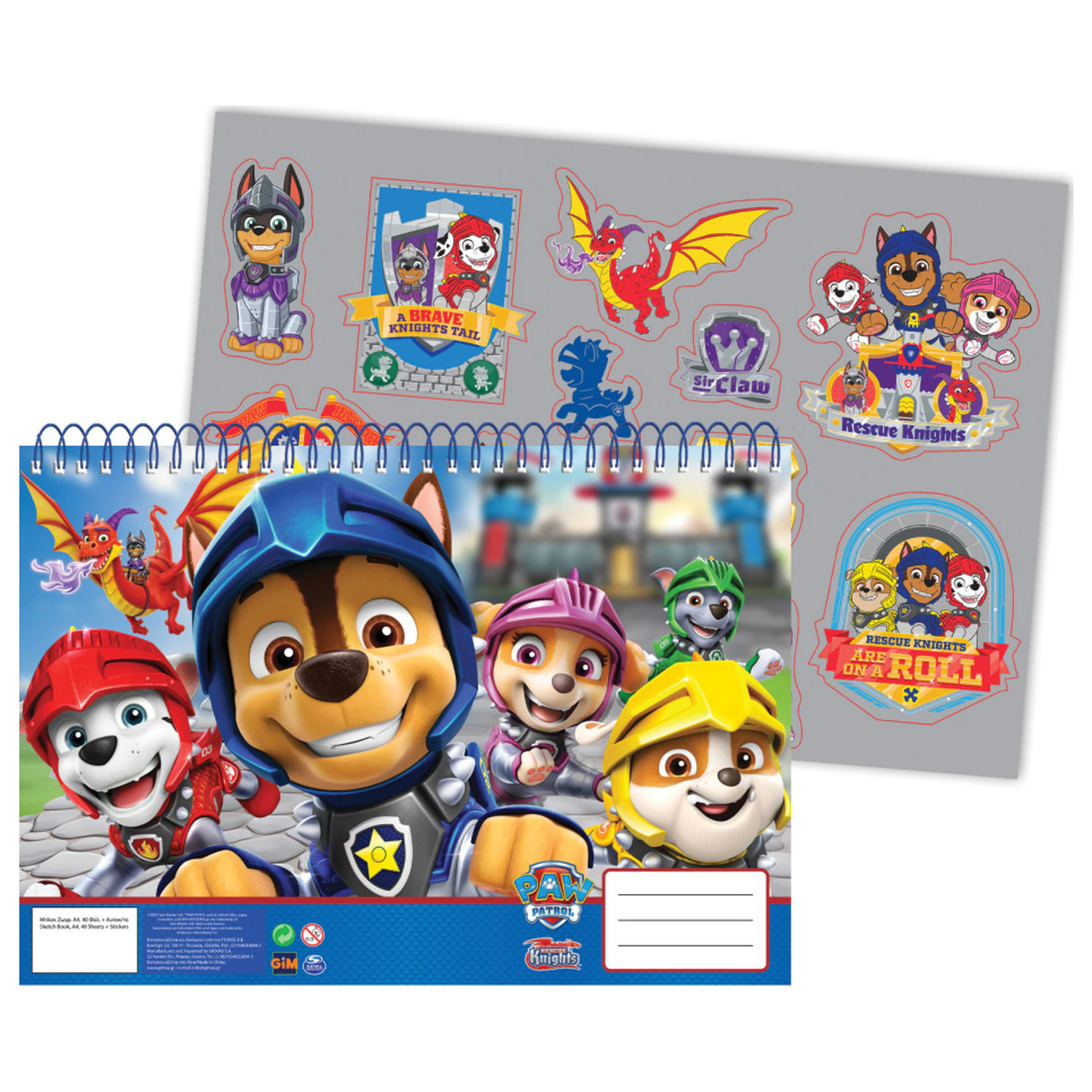 PAW Patrol Knights A/4 spiralni skicirni blok 40 listov z nalepkami fotografija izdelka