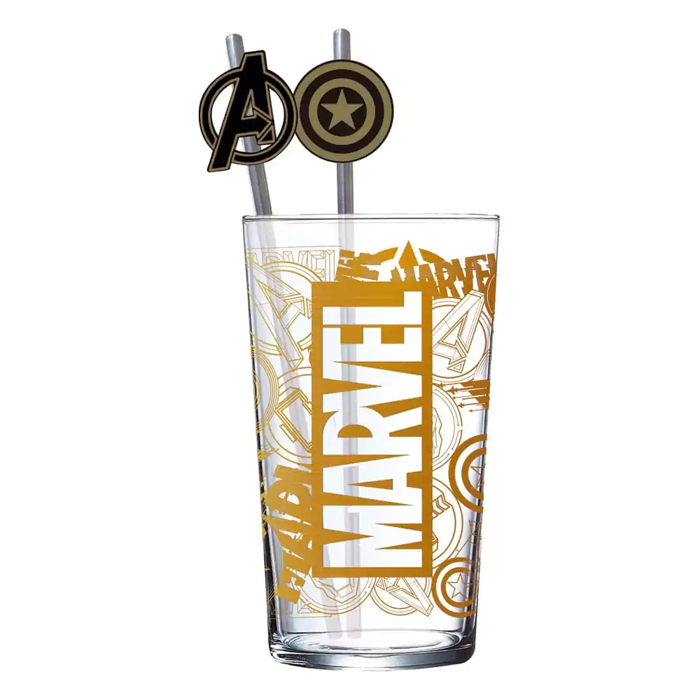Marvel steklen kozarec with Straws Logo & Avengers 485 ml fotografija izdelka
