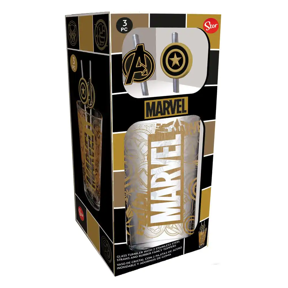 Marvel steklen kozarec with Straws Logo & Avengers 485 ml fotografija izdelka
