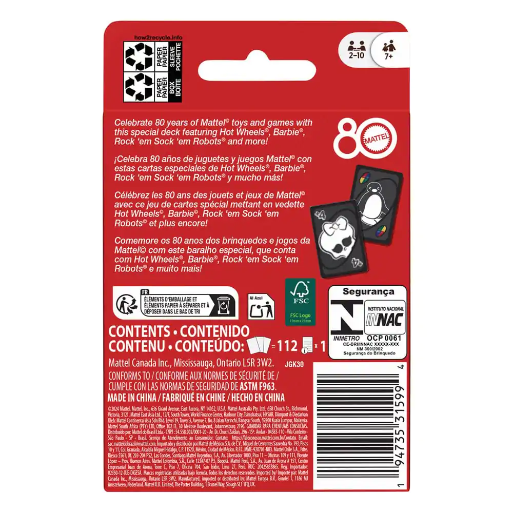 Mattel 80th Anniversary UNO igra s kartami Ruby Red fotografija izdelka