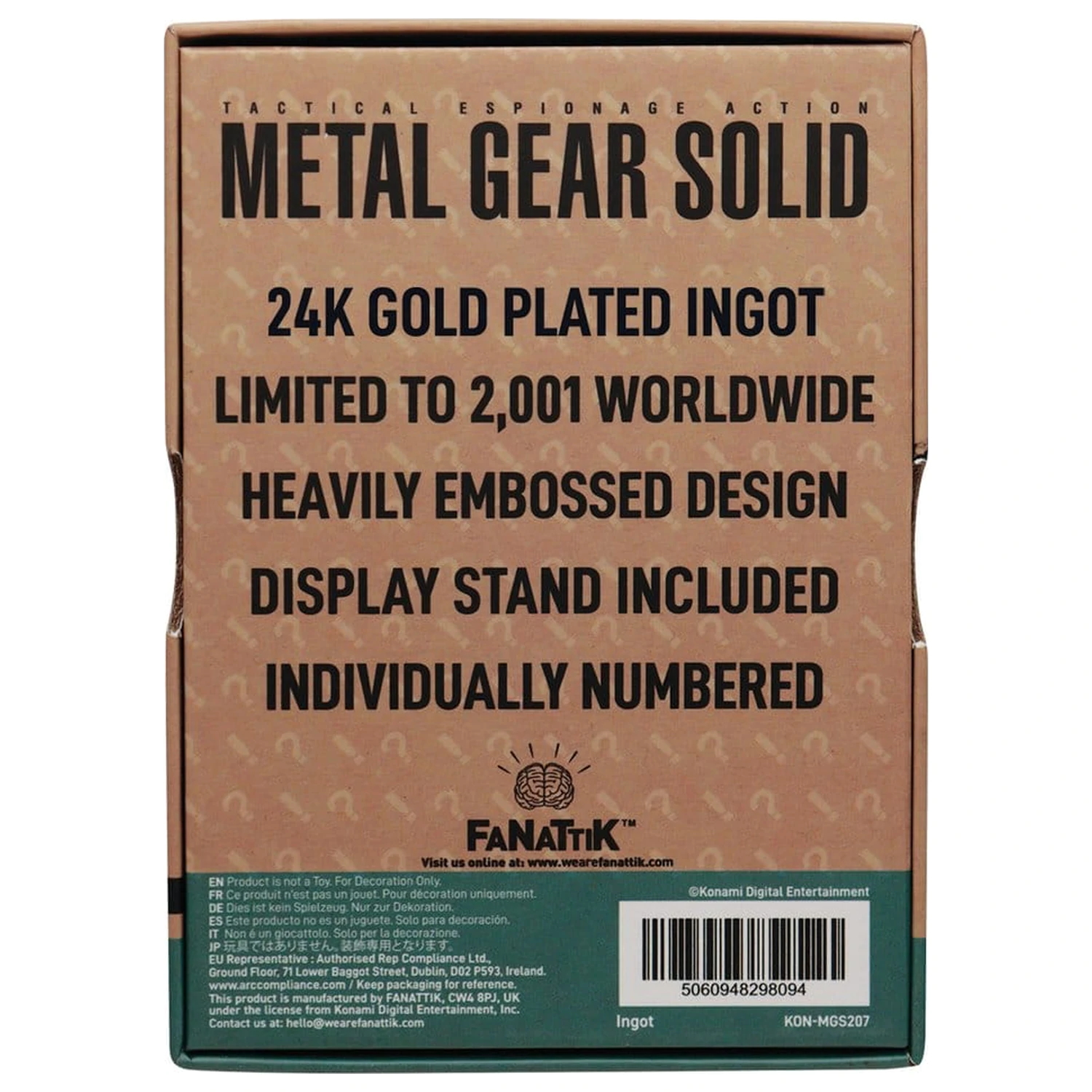 Metal Gear Solid 2 Ingot Snake 24k pozlačena omejena izdaja fotografija izdelka