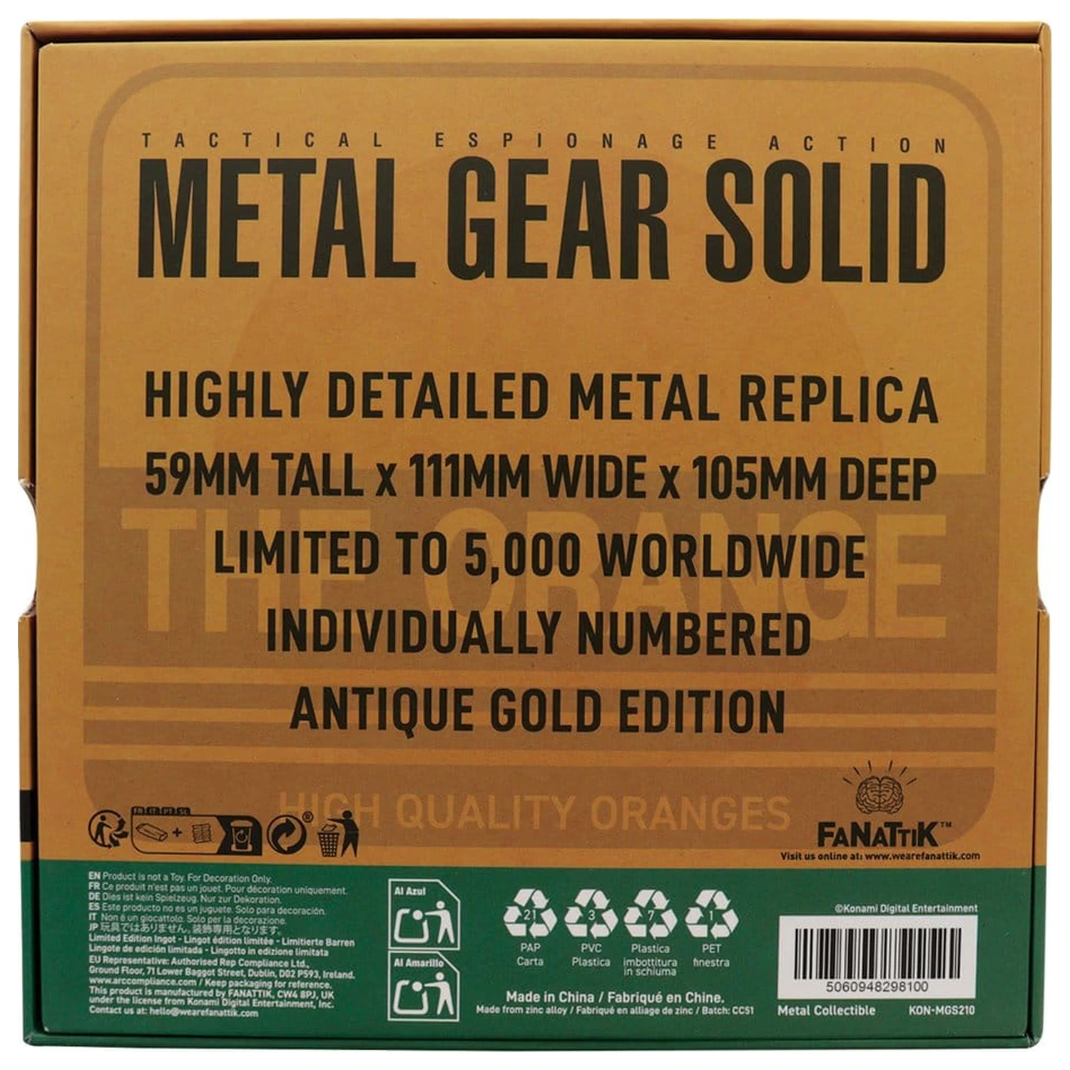 Metal Gear Solid 2 Replika kartonaste škatle starinsko zlate barve fotografija izdelka