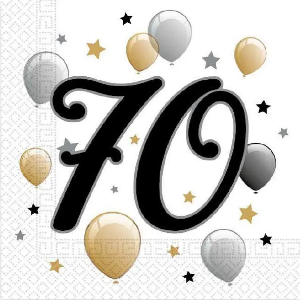 Milestone Happy Birthday 70 prtički, 20 kosov, 33x33 cm fotografija izdelka