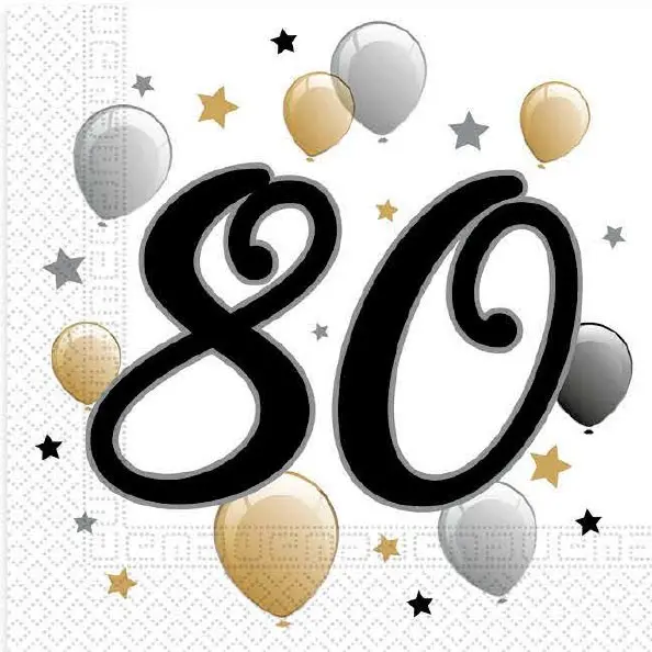 Milestone, Happy Birthday 80 prtički, pakiranje po 20, 33x33 cm fotografija izdelka