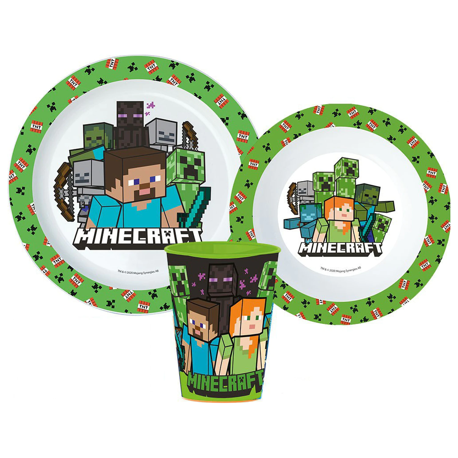 Minecraft Creeper jedilni set, Micro Plastic set, s 260 ml kozarcem fotografija izdelka