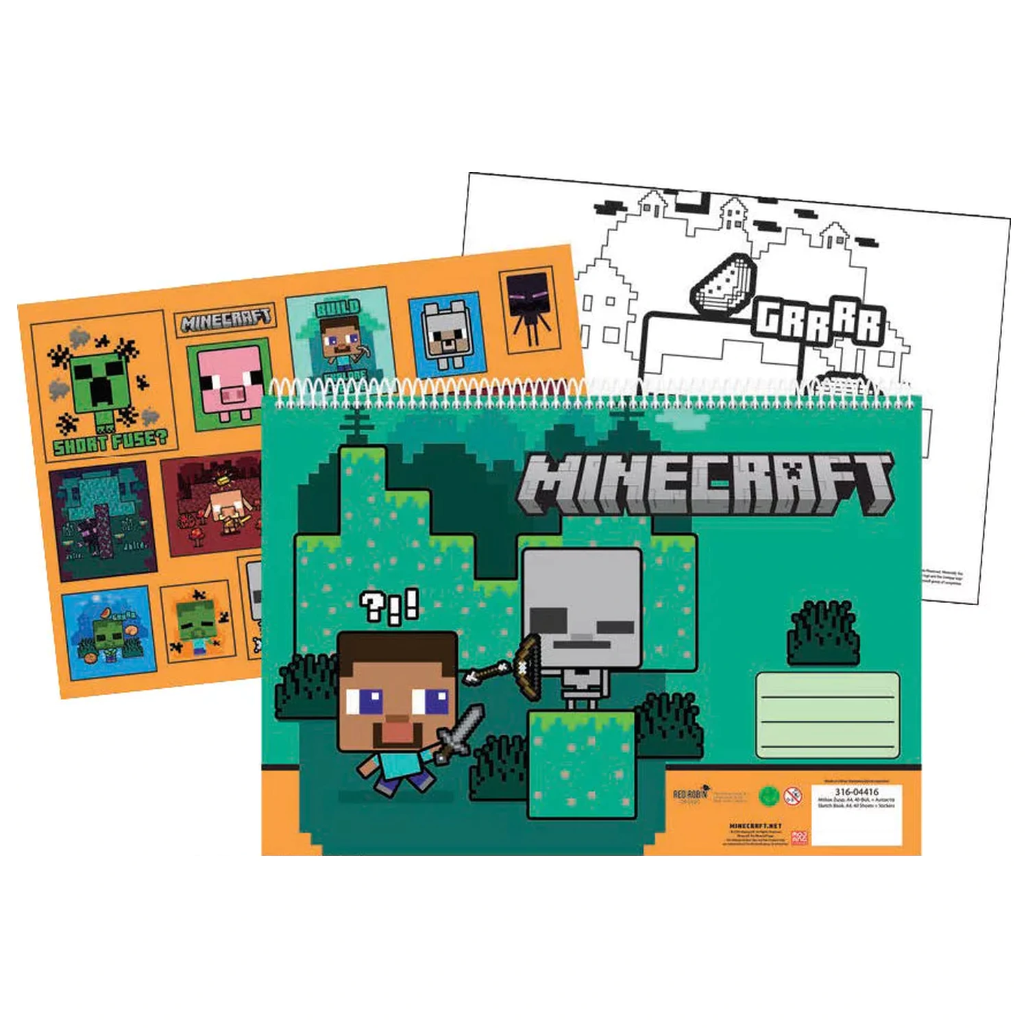 Minecraft Creepers Need Hugs A/4 Spiralni skicirni blok s 40 nalepkami fotografija izdelka