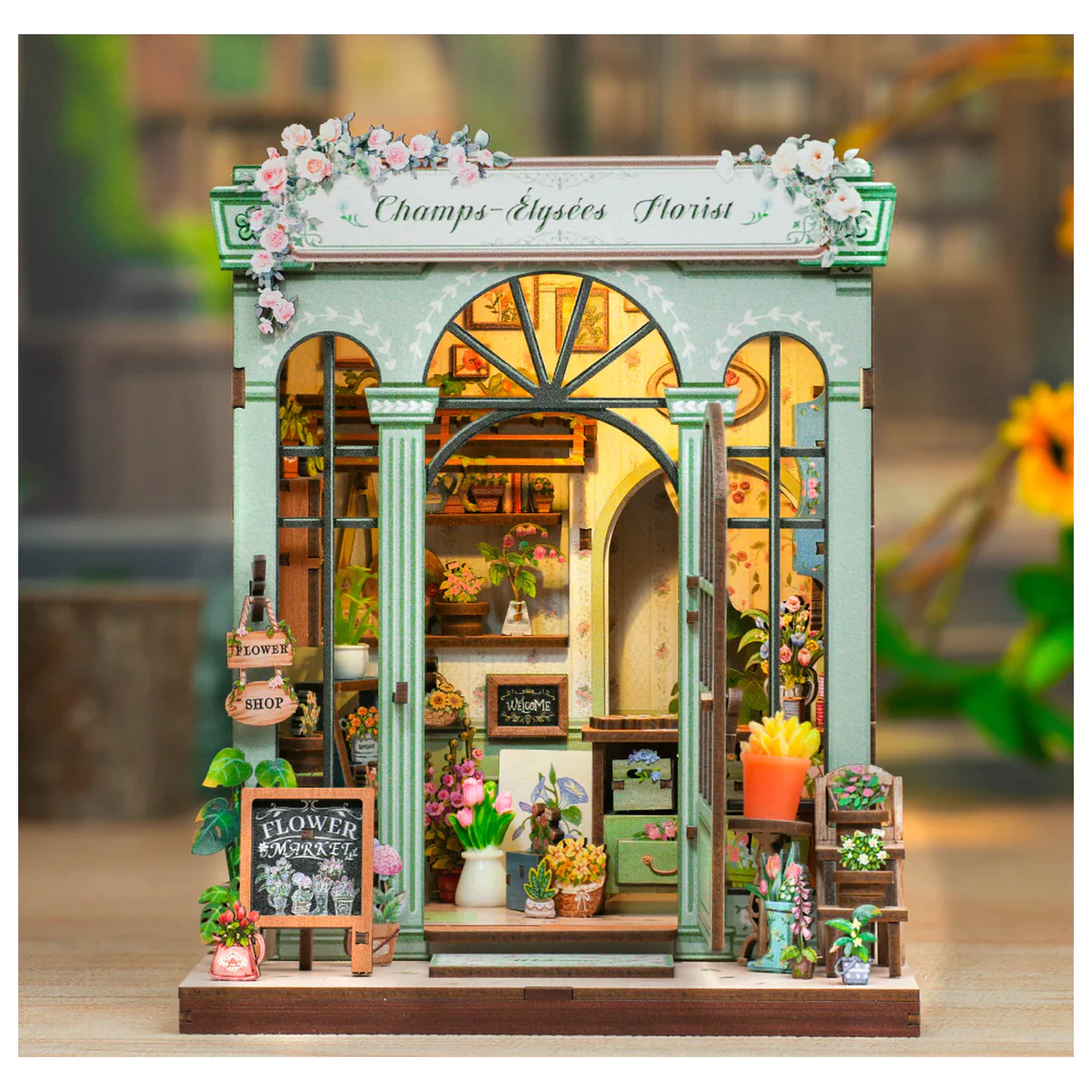 Miniaturna hiša "Champs-Élysées Florist" DIY konstrukcijski set 199 kosov + LED lučka fotografija izdelka