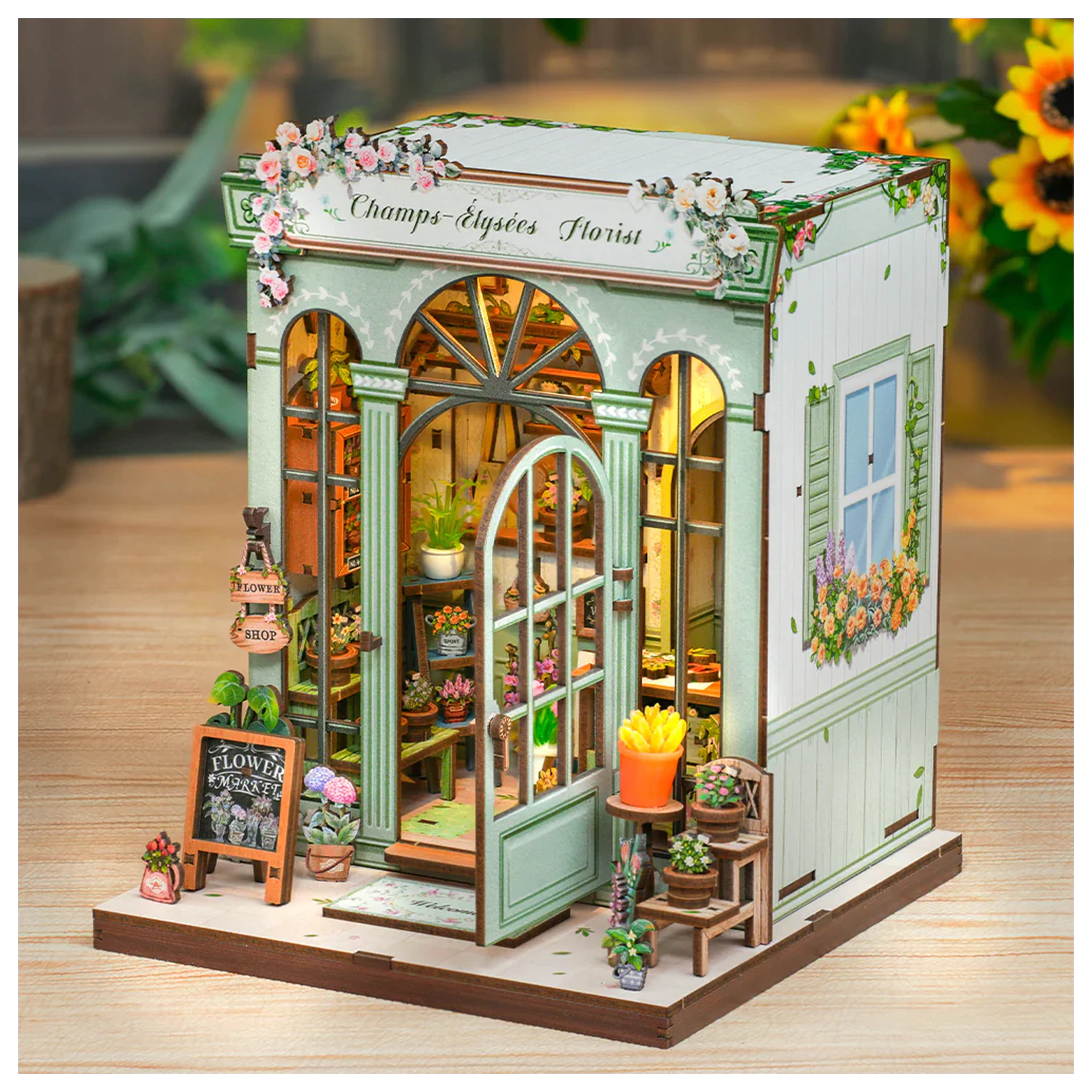 Miniaturna hiša "Champs-Élysées Florist" DIY konstrukcijski set 199 kosov + LED lučka fotografija izdelka