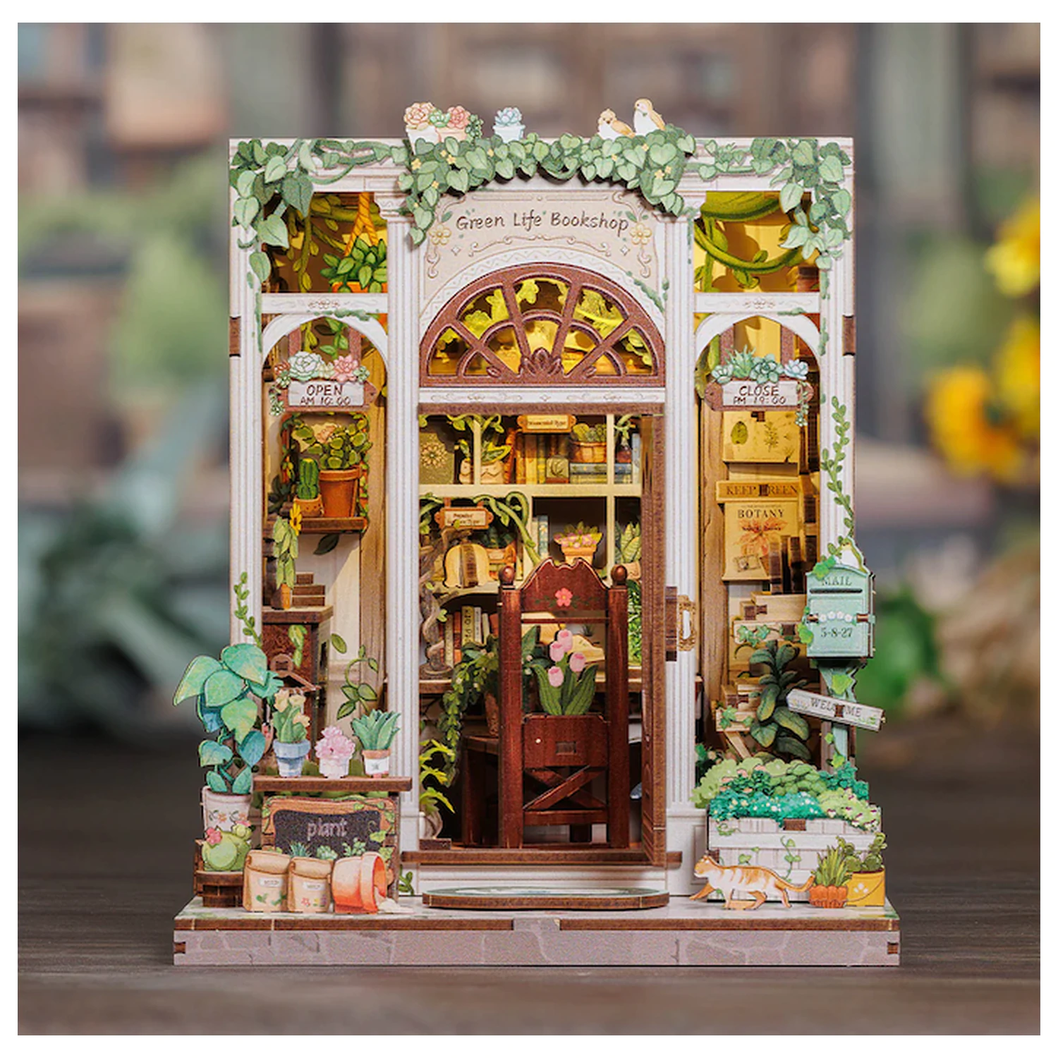 MINIATURE HIŠA DIY Knjigarna "Green Life" 196 kosov + LED luči komplet za sestavljanje fotografija izdelka