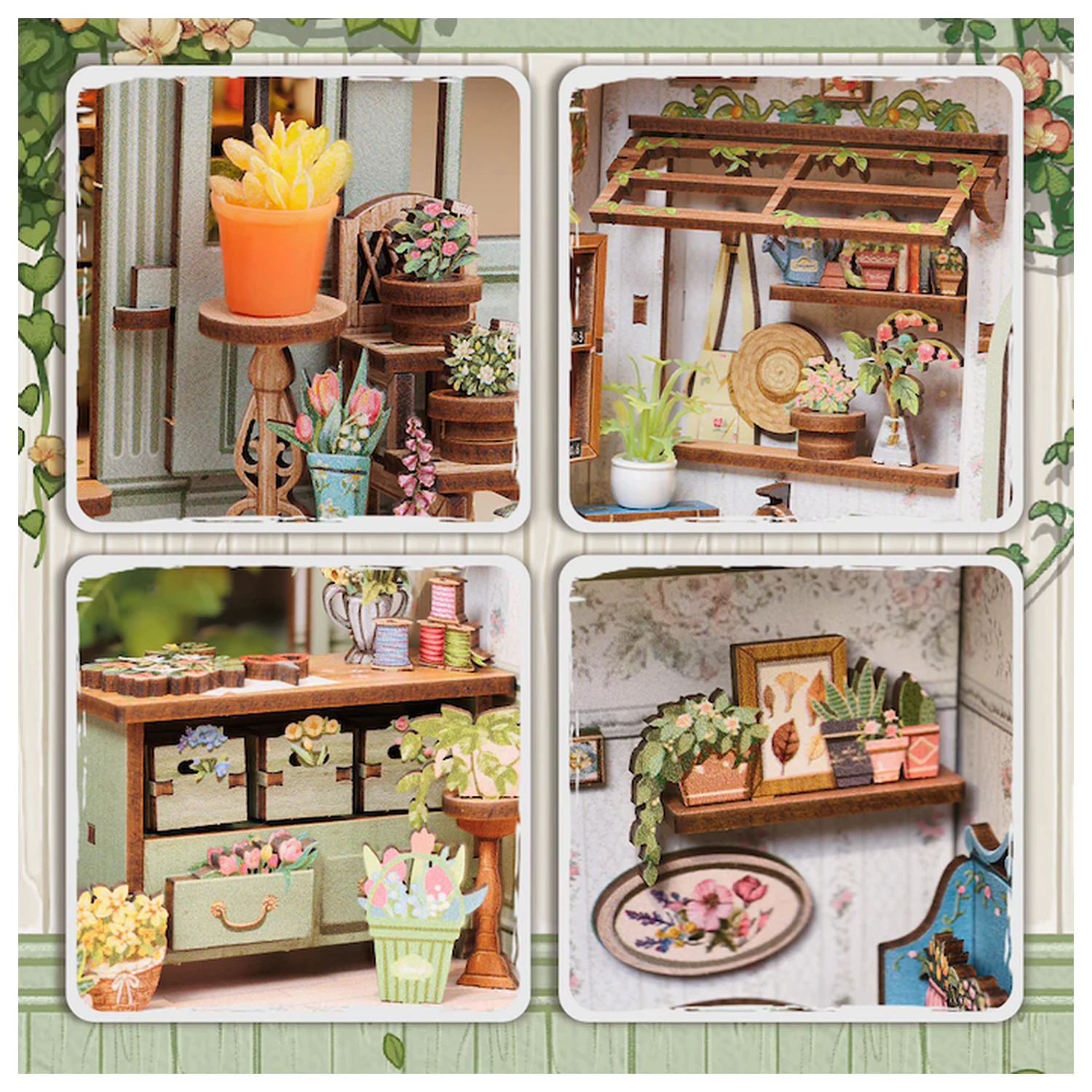 MINIATURE HIŠA DIY Knjigarna "Green Life" 196 kosov + LED luči komplet za sestavljanje fotografija izdelka