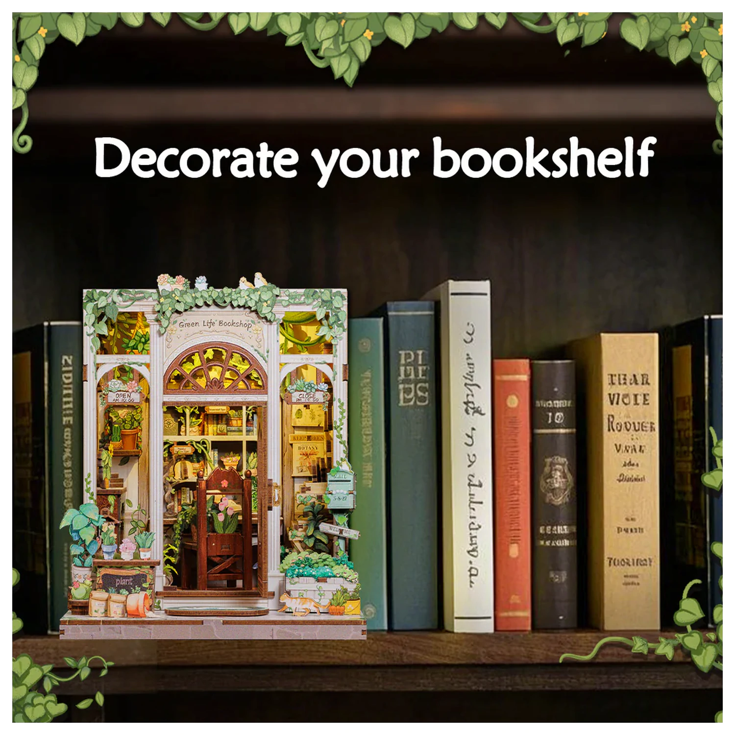 MINIATURE HIŠA DIY Knjigarna "Green Life" 196 kosov + LED luči komplet za sestavljanje fotografija izdelka
