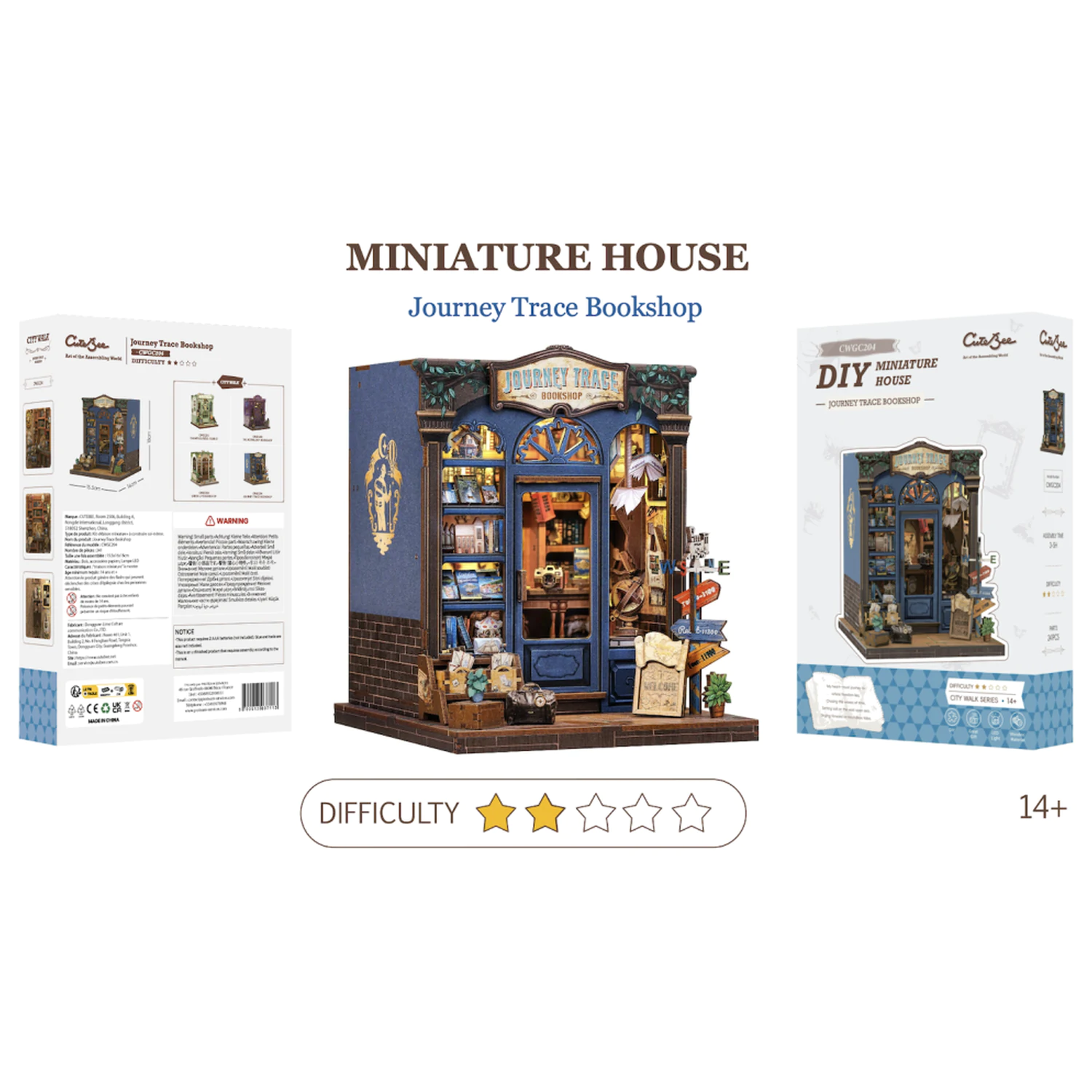 MINIATURE HIŠA DIY Journey Trace Knjigarna 241 kosov + LED Lučka konstrukcijski set fotografija izdelka