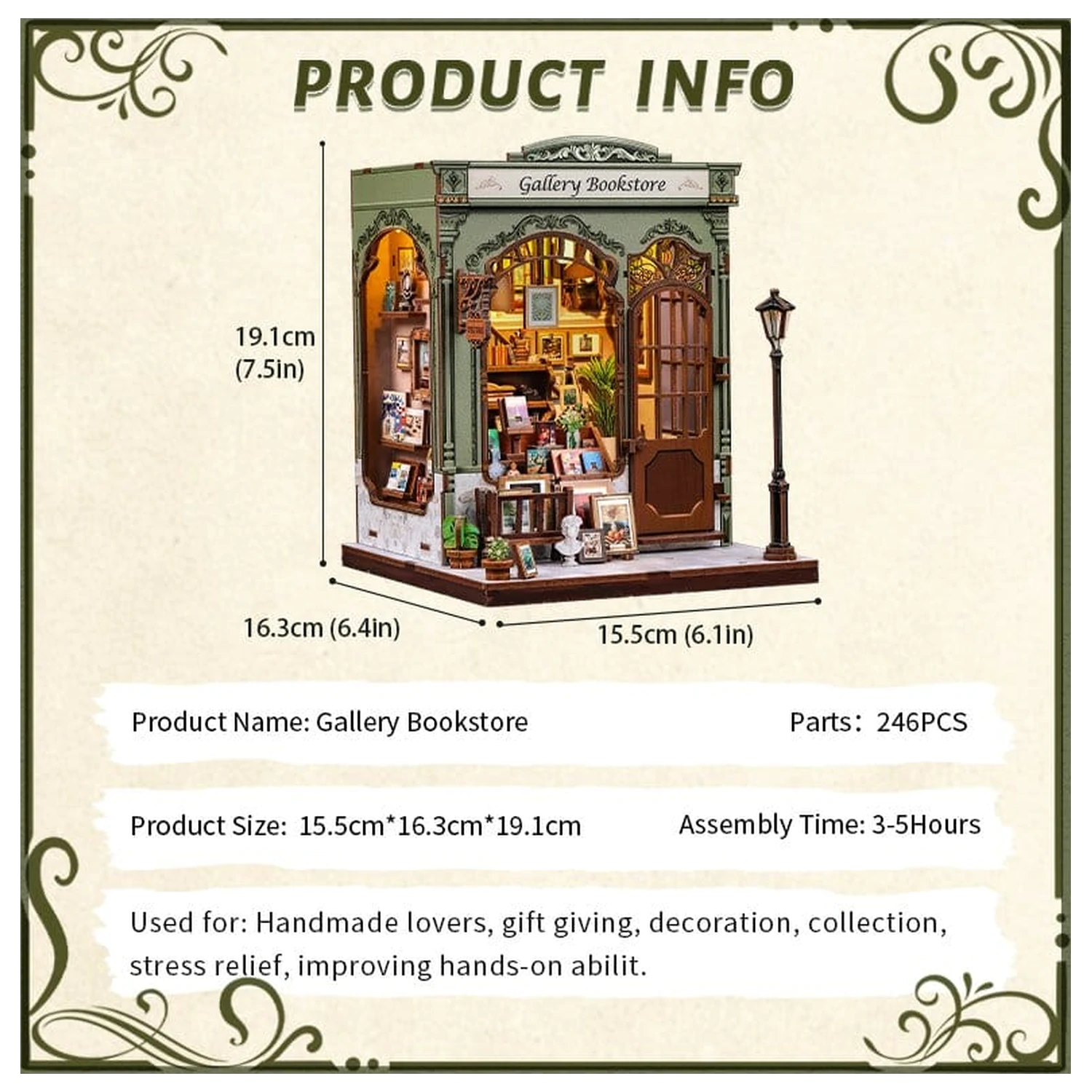 Komplet za sestavo modela miniaturne hiše Gallery Bookstore 20 x 16 cm fotografija izdelka