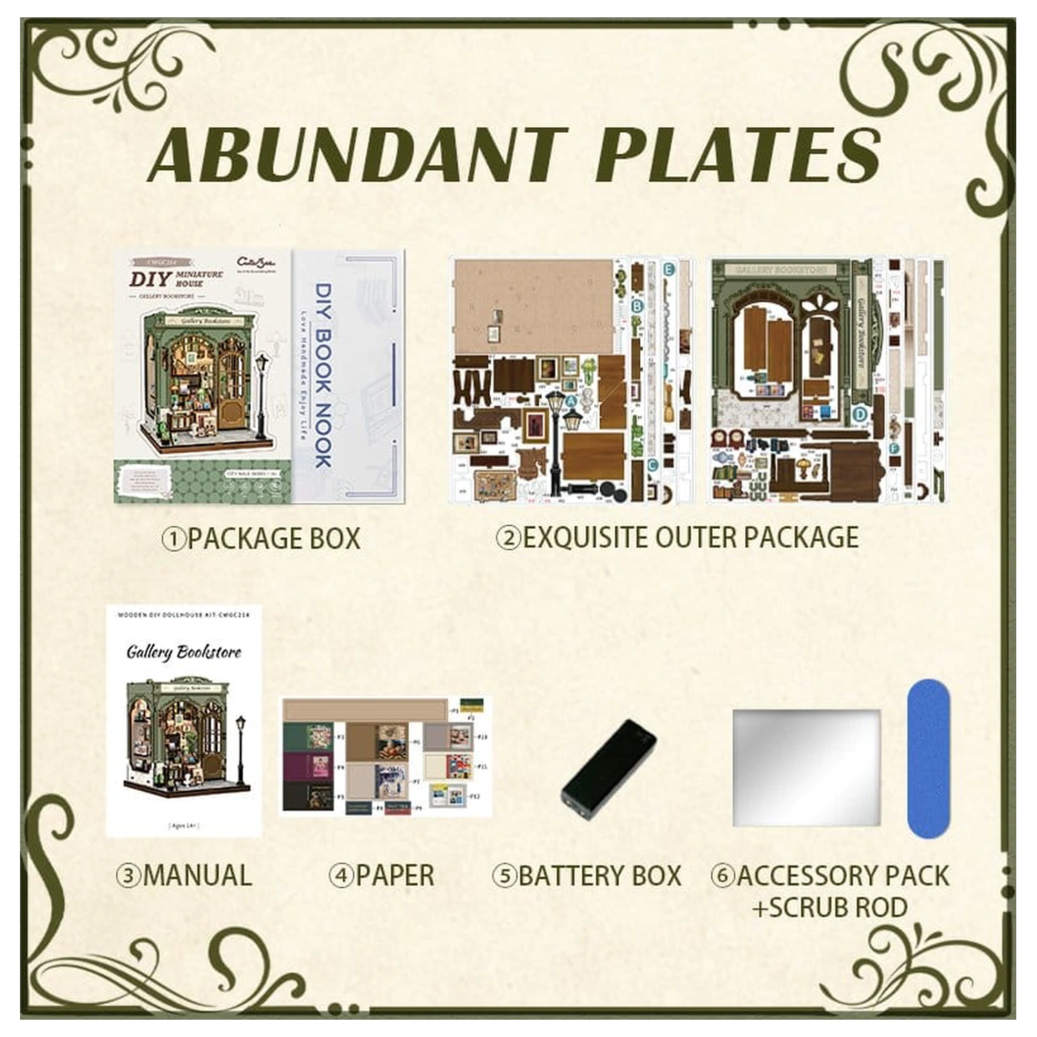 Komplet za sestavo modela miniaturne hiše Gallery Bookstore 20 x 16 cm fotografija izdelka