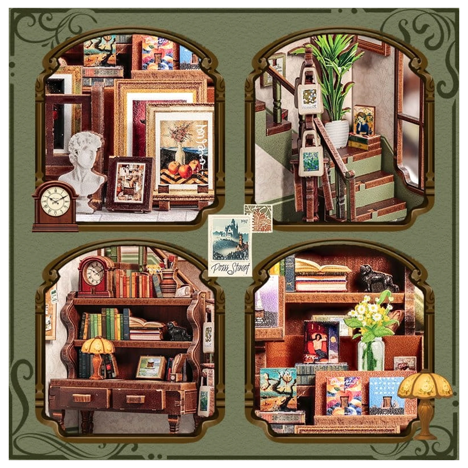 Komplet za sestavo modela miniaturne hiše Gallery Bookstore 20 x 16 cm fotografija izdelka