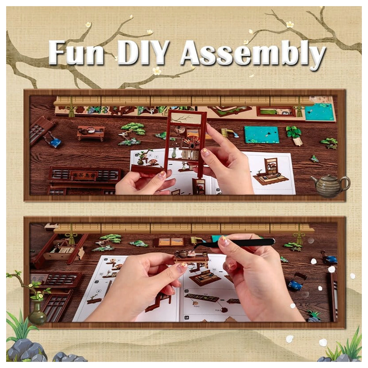 Komplet za sestavljanje modela miniaturne hiše Kirishima Cha-an 19 x 14 cm fotografija izdelka