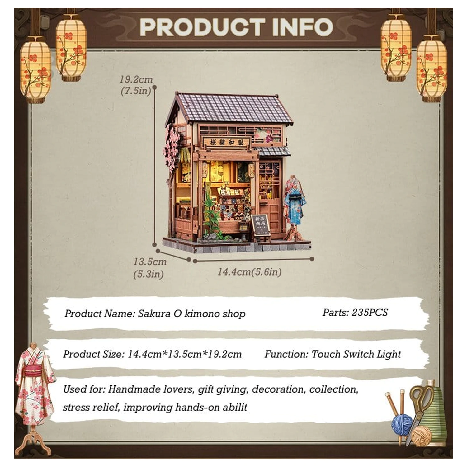 Model hiše v miniaturni velikosti, komplet za sestavljanje Sakura O Kimono Shop 19 x 14 cm fotografija izdelka