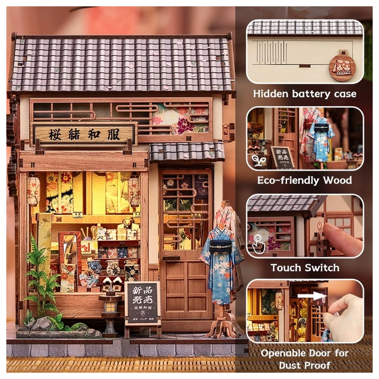 Model hiše v miniaturni velikosti, komplet za sestavljanje Sakura O Kimono Shop 19 x 14 cm fotografija izdelka