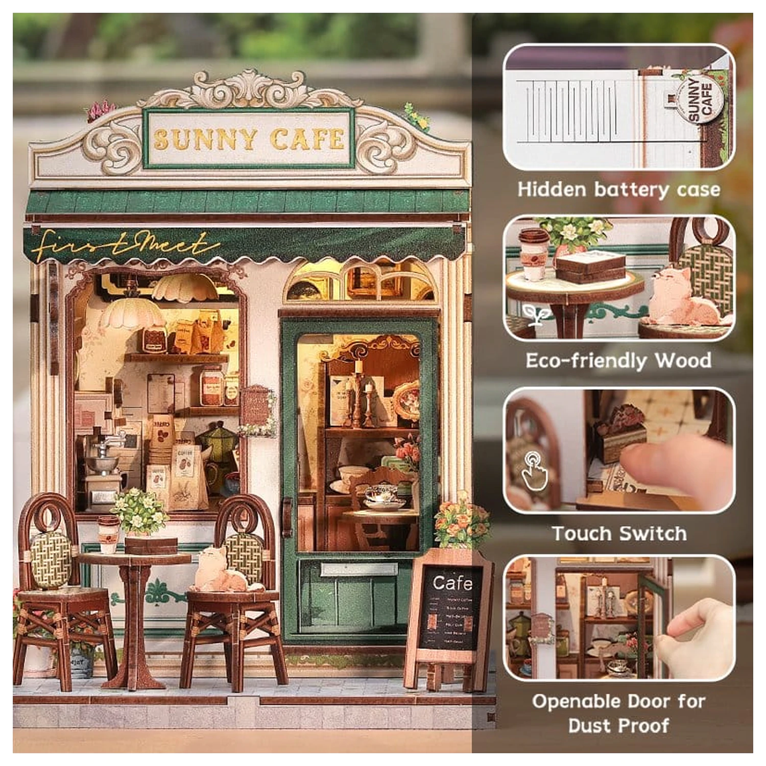Komplet za izdelavo miniaturnega modela hiše Sunny Cafe 20 x 16 cm fotografija izdelka