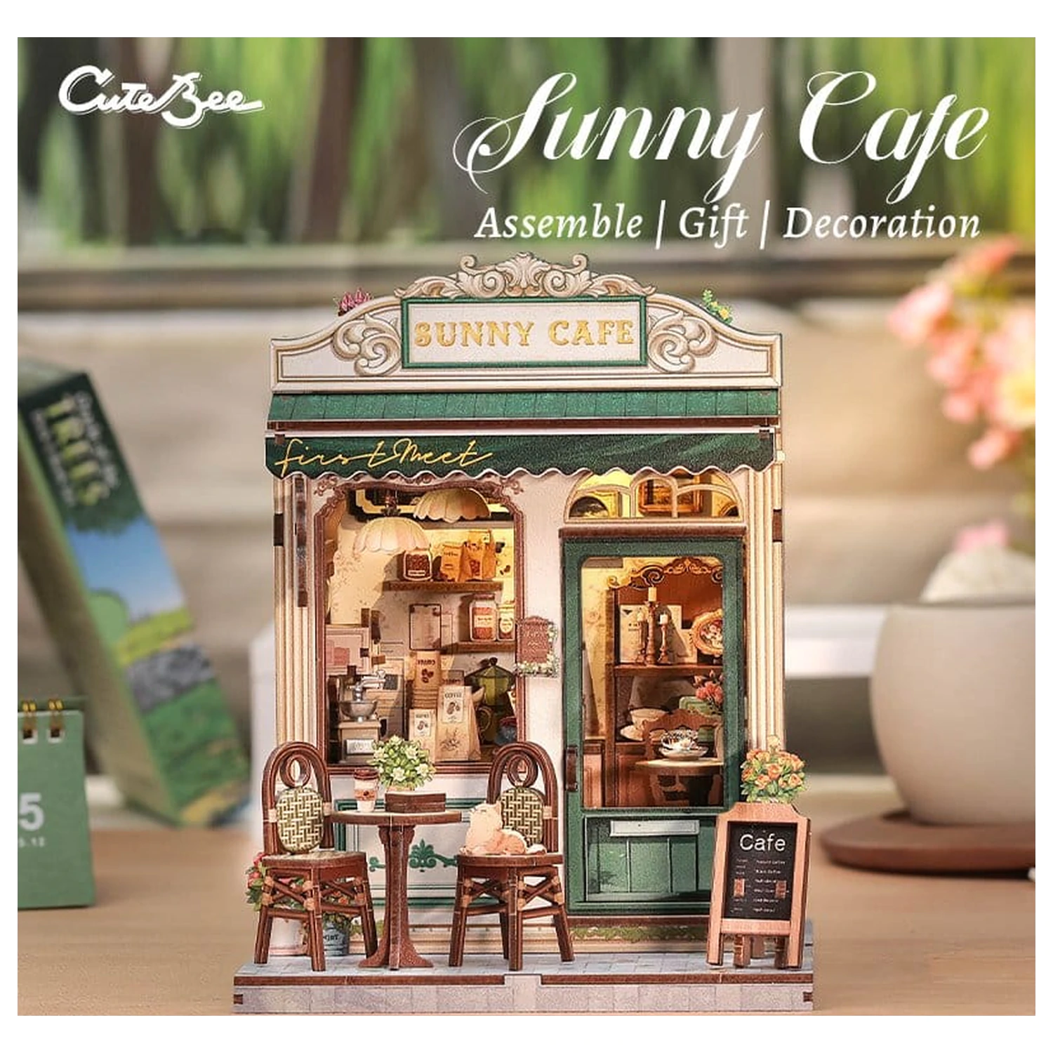 Komplet za izdelavo miniaturnega modela hiše Sunny Cafe 20 x 16 cm fotografija izdelka