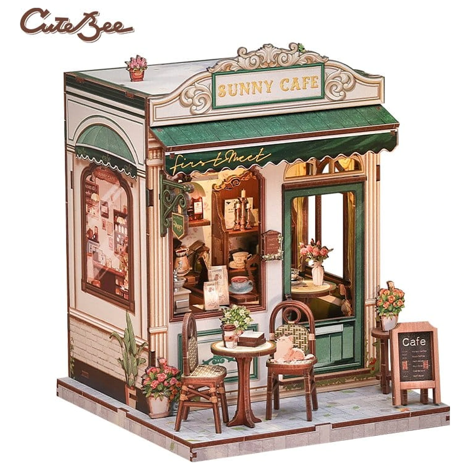 Komplet za izdelavo miniaturnega modela hiše Sunny Cafe 20 x 16 cm fotografija izdelka