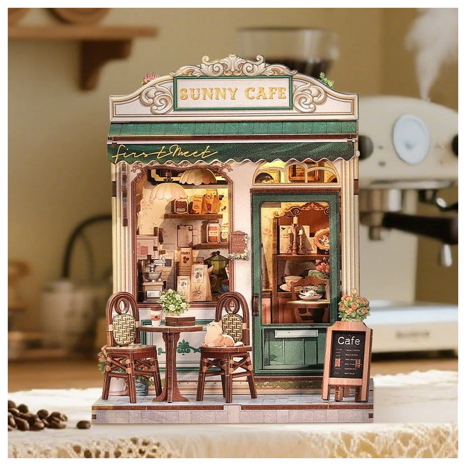 Komplet za izdelavo miniaturnega modela hiše Sunny Cafe 20 x 16 cm fotografija izdelka