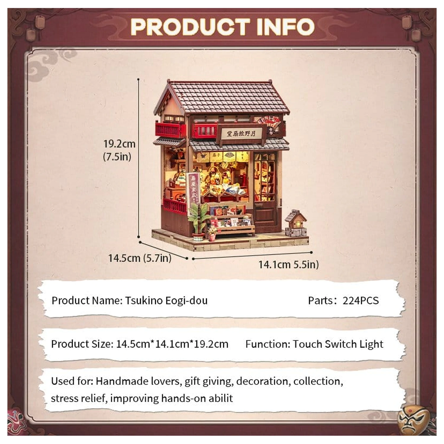 Komplet modela miniaturne hiše Tsukino Eogi-dou 19 x 14 cm fotografija izdelka