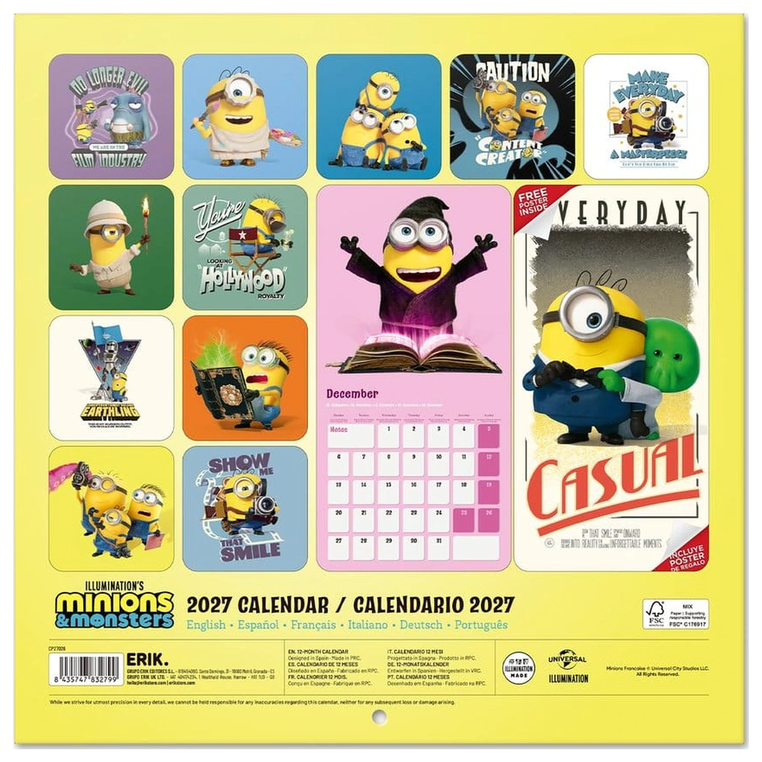 Minions stenski koledar 2027 30 x 30 cm fotografija izdelka