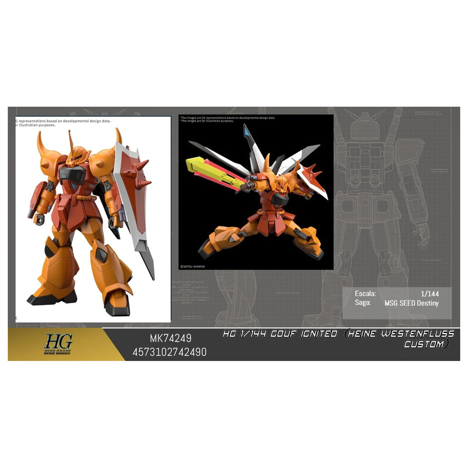 Mobile Suit Gundam HG 1/144 Gouf Ignited Heine Westenfluss model komplet fotografija izdelka